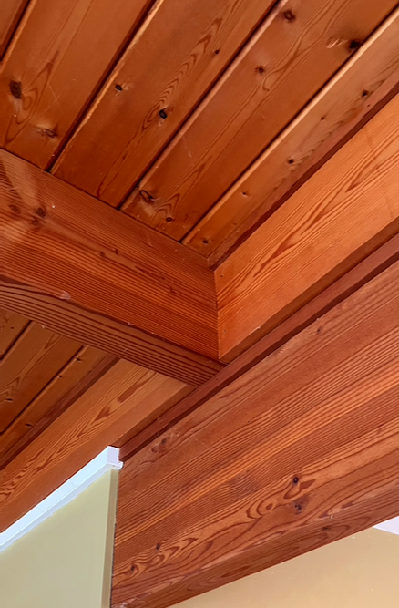 Cedar beams on the ceiling of a house
