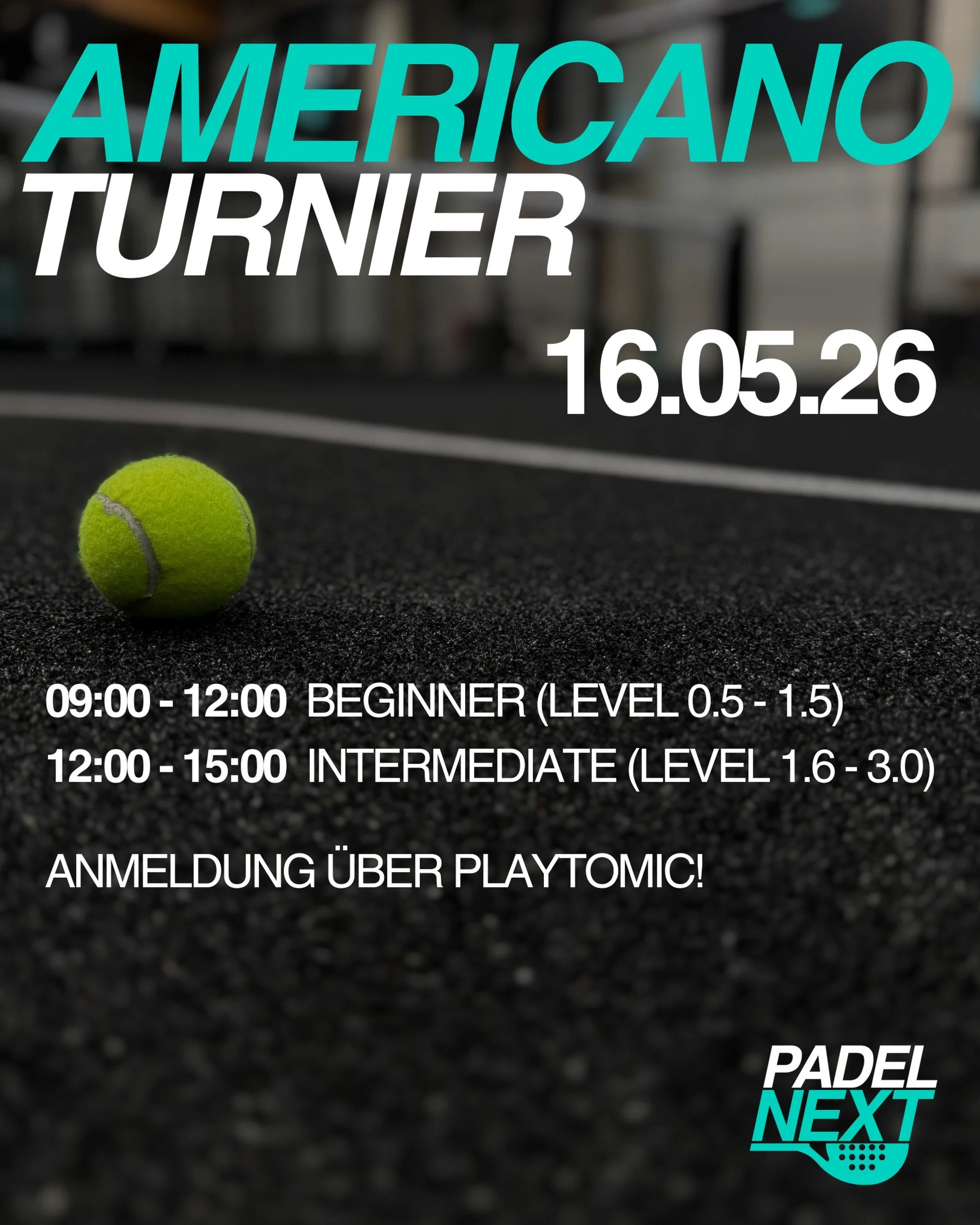 🔥 Americano Turnier bei Padel Next 🔥
Endlich ist es soweit: Das erste Turnier bei Padel Next in Americano-Format steht an.

Am Samstag, 16.05.26 spielen wir ein klassisches Americano‑Turnier &ndash; mit wechselnden Partnern, viel Spielzeit und ents