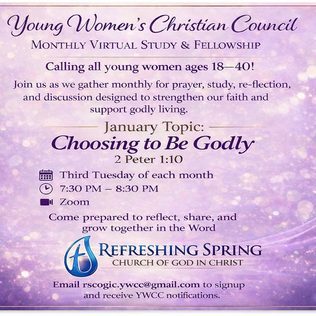 Young Women's Christian Council: Monthly Virtual Study & Fellowship
