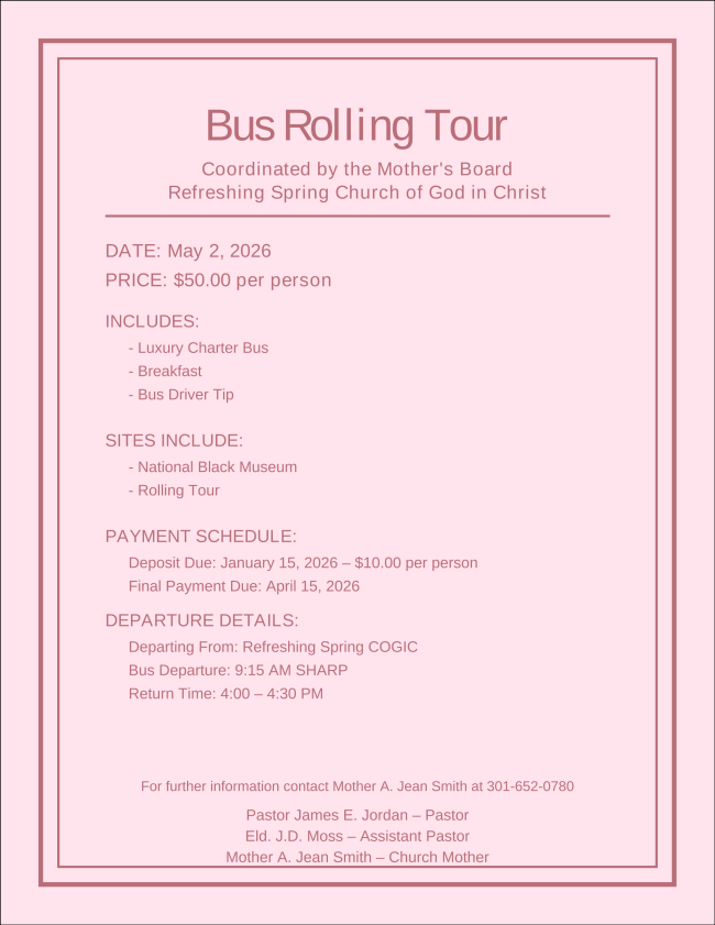 Bus Rolling Tour Sponsored by the Mother's Board