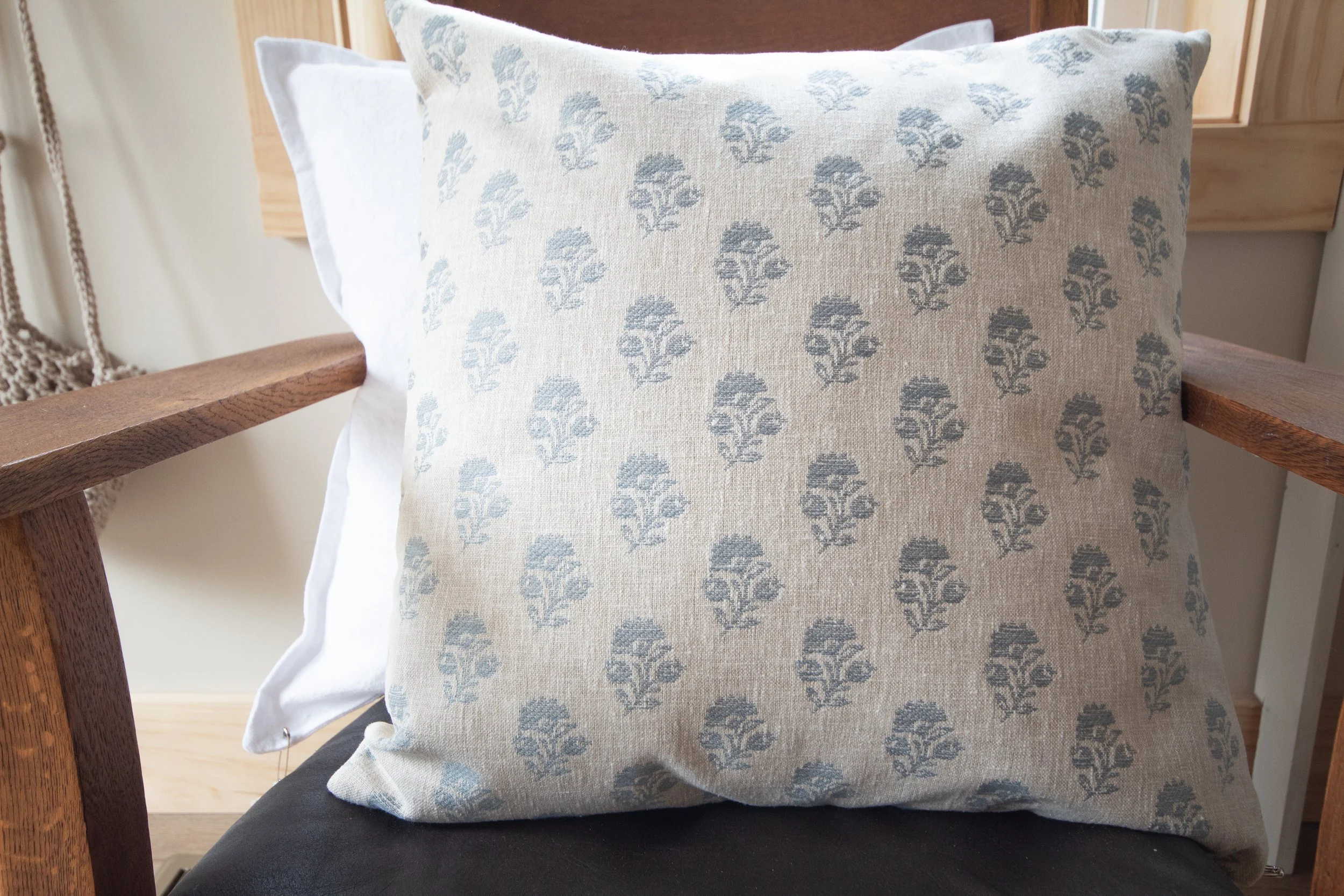 Blue & Tan Flower Throw Pillow