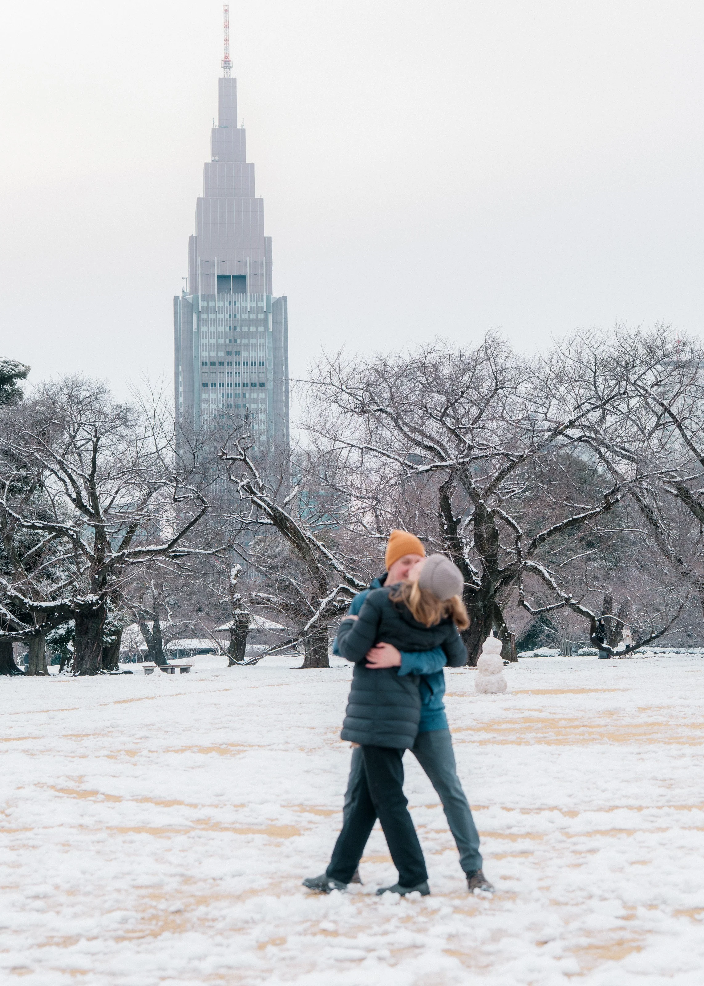 Romantic engagement photos in Japan with scenic backdrop