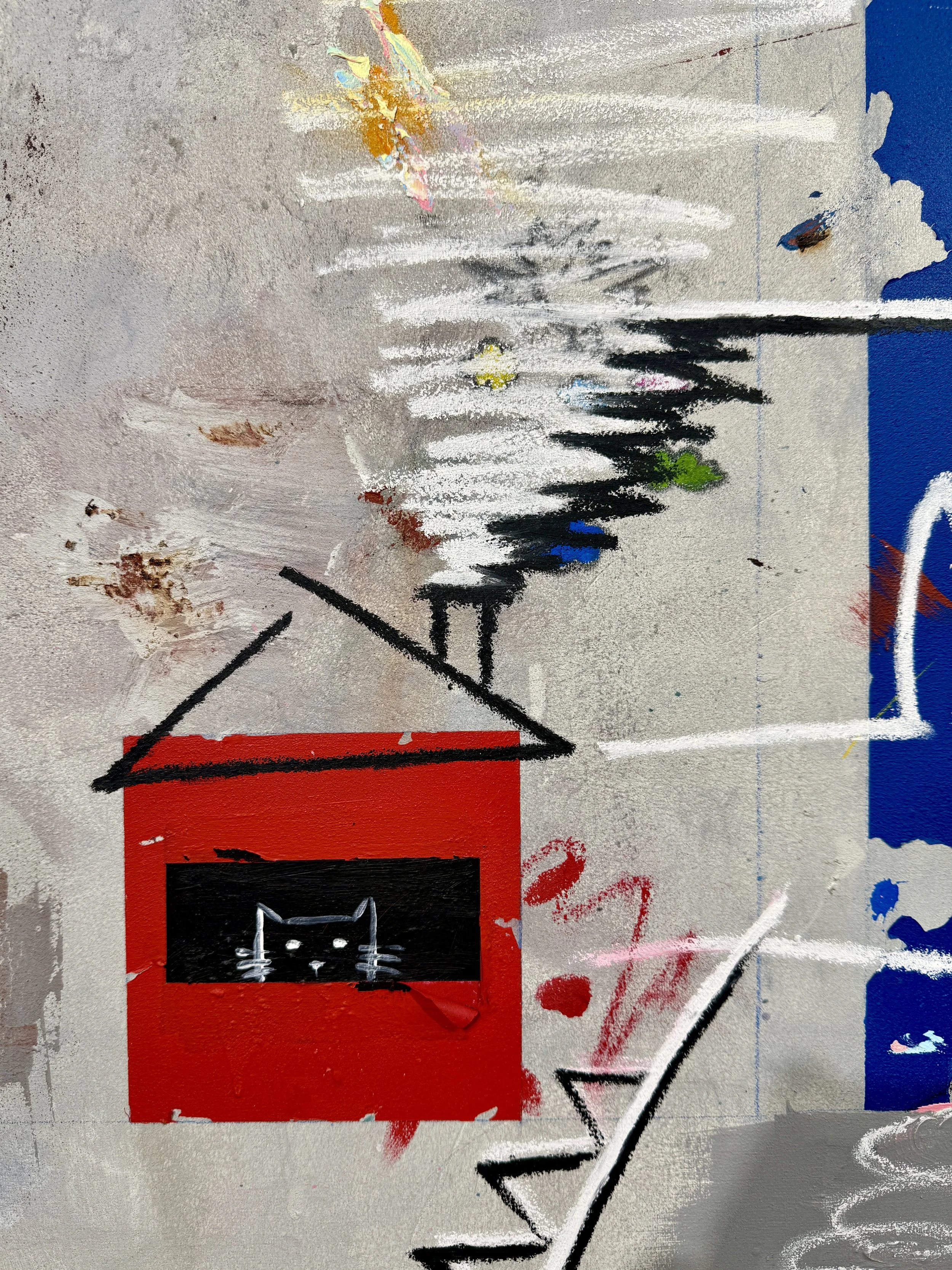 嚴禁塗鴉 No Drawing on Wall_PAVILION 2026_100x100cm_Cement, Acrylic, Oil Pastel and Pencil on Canvas_2026