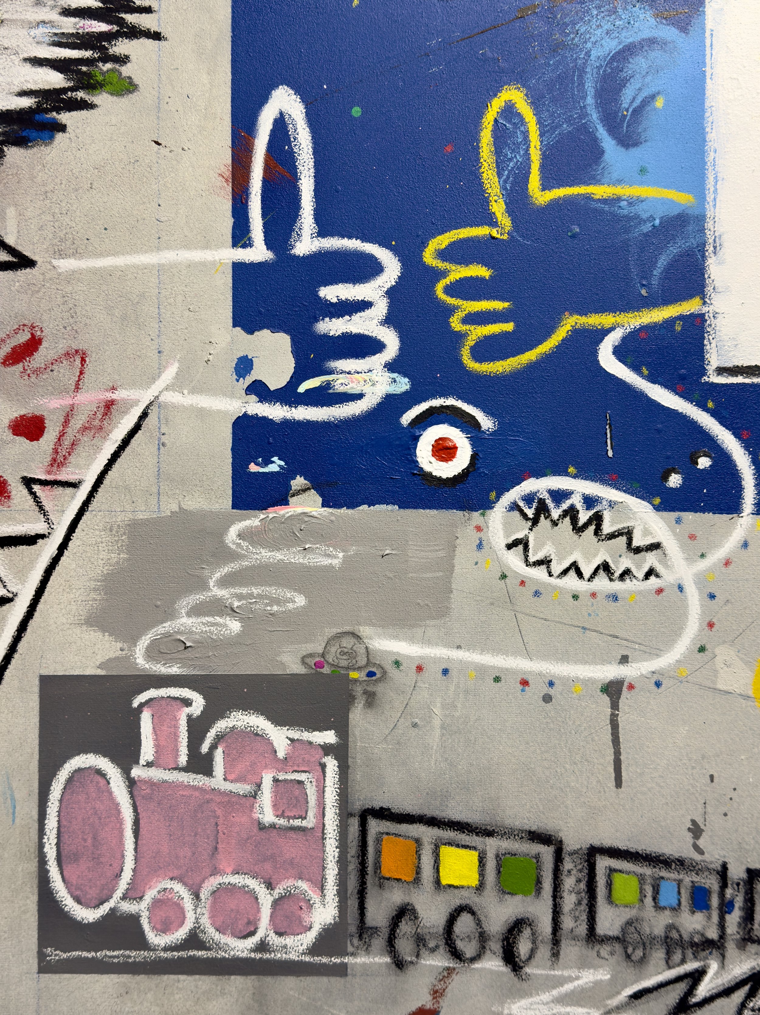 嚴禁塗鴉 No Drawing on Wall_PAVILION 2026_100x100cm_Cement, Acrylic, Oil Pastel and Pencil on Canvas_2026