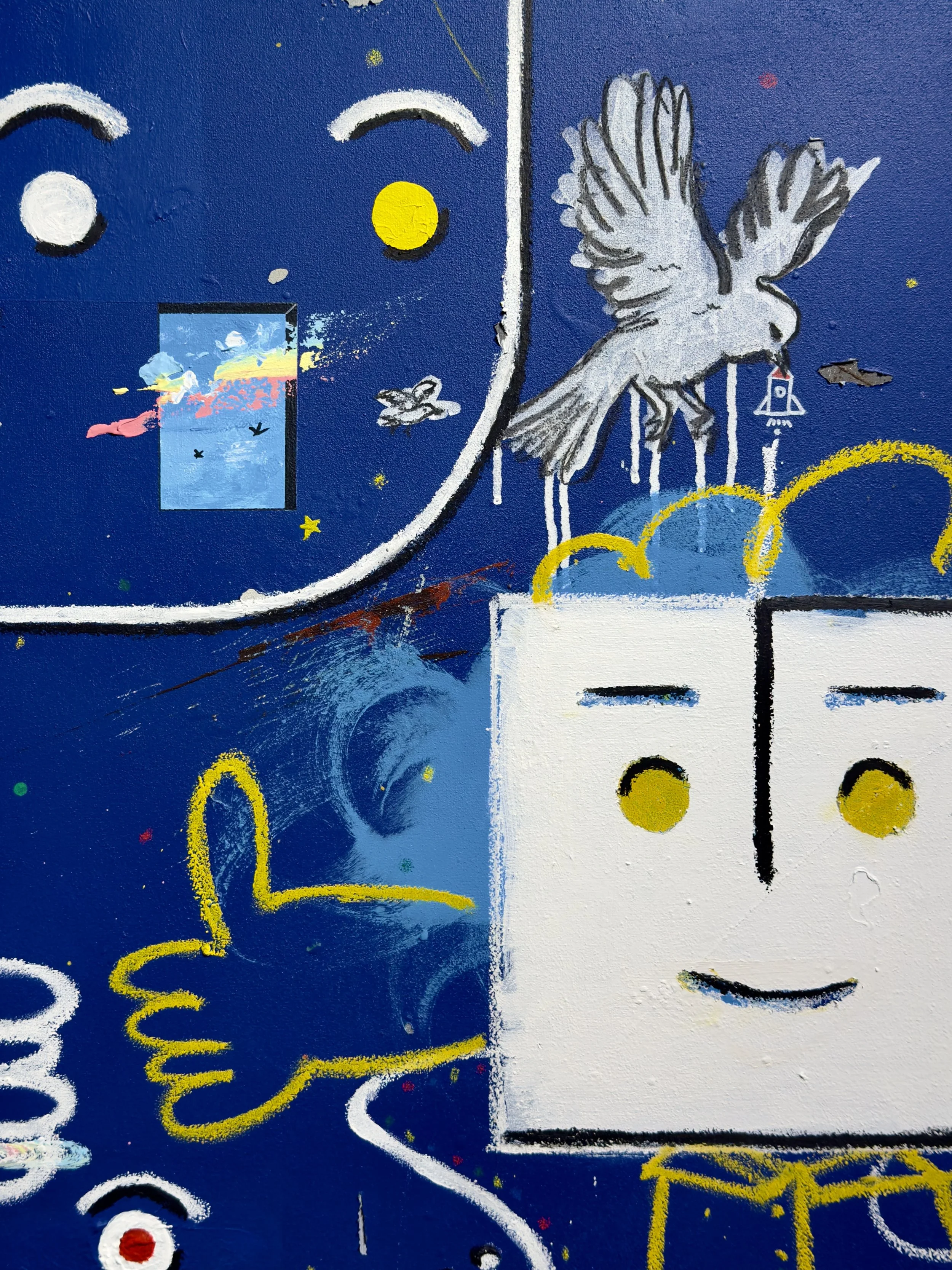 嚴禁塗鴉 No Drawing on Wall_PAVILION 2026_100x100cm_Cement, Acrylic, Oil Pastel and Pencil on Canvas_2026