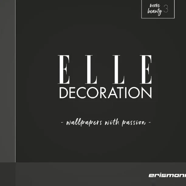 Cover of a wallpaper catalog titled 'Elle Decoration' with a black background, white text, and the phrase 'wallpapers with passion'.