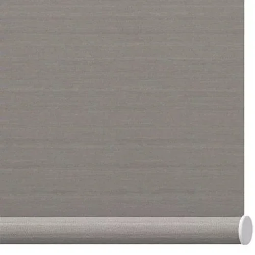 Close-up of a blank, light gray roller window shade.