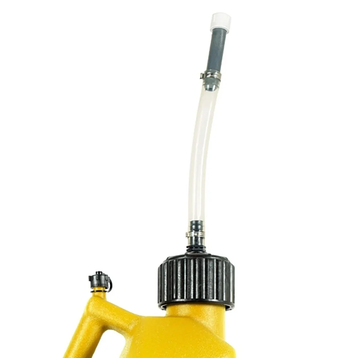 This is our DeVault Versa Flow Utility Hose on a Yellow 5-gallon DeVault Utility Jug