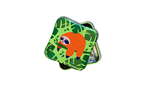 green container with sloth containing fabric bandages