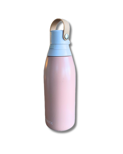 pink water bottle with white top