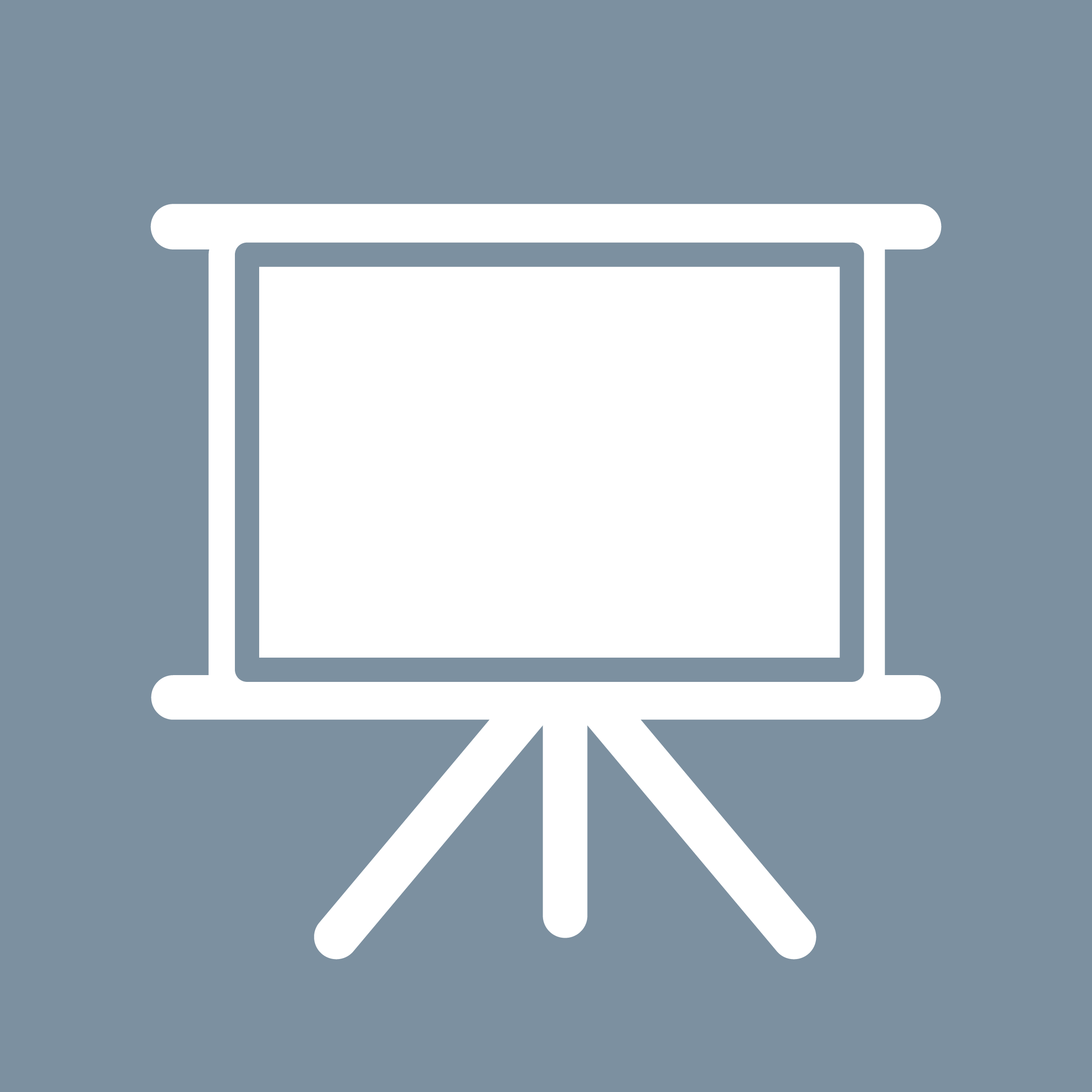 Icon of a projector screen on a tripod stand with a grey background.