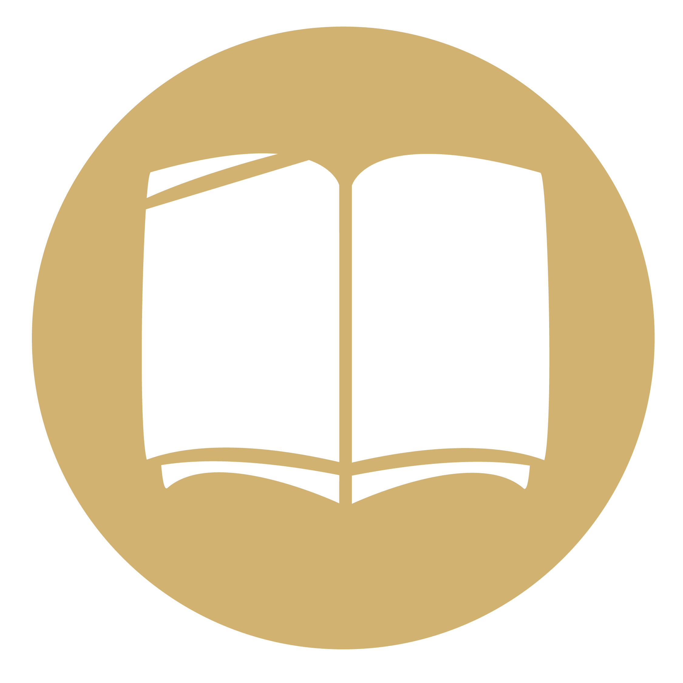 Icon of an open book inside a gold circle.