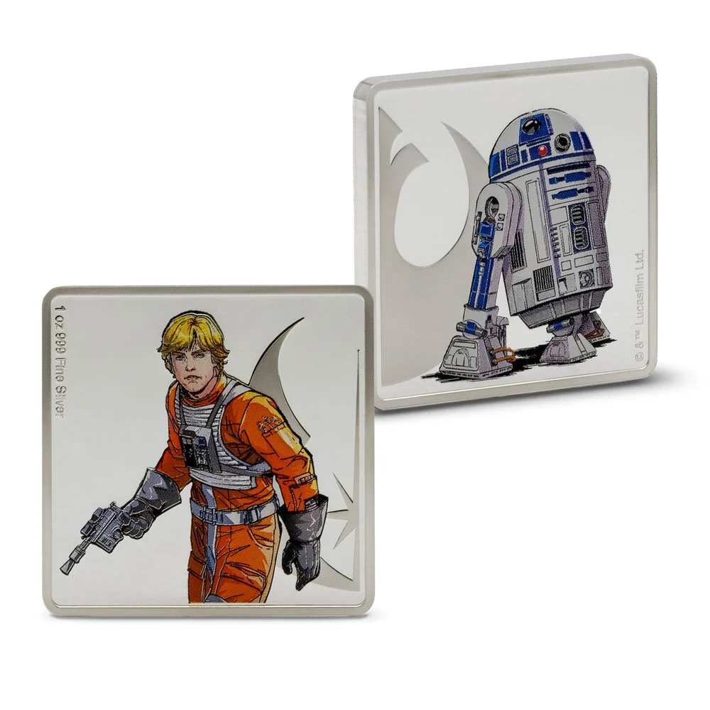 2025 Agoro Star Wars Luke Skywalker and R2-D2 1 oz Colorized Silver Medallion