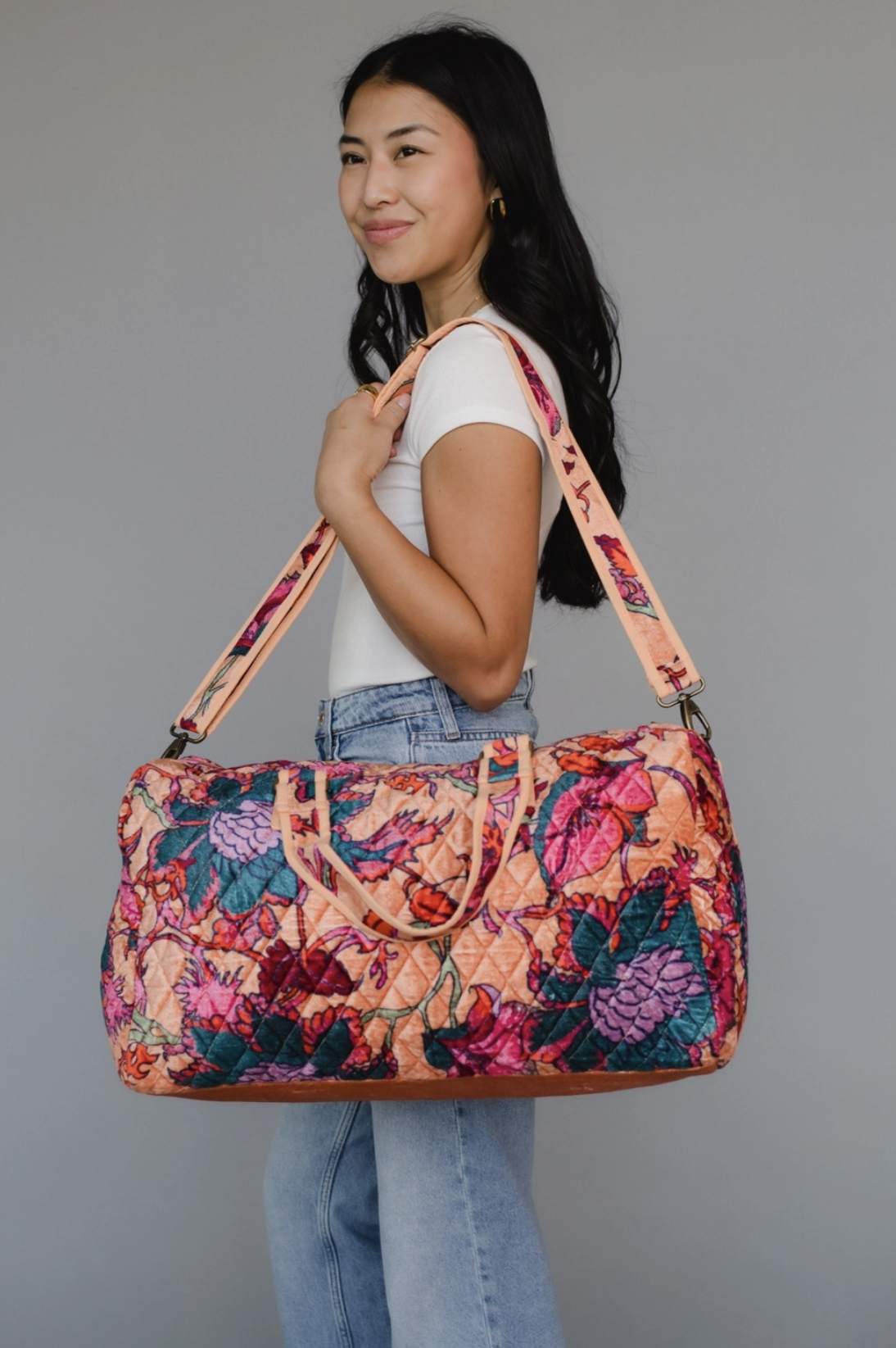 (42) Lt. Orange & Multicolored Floral Duffel - Faire (2).png
