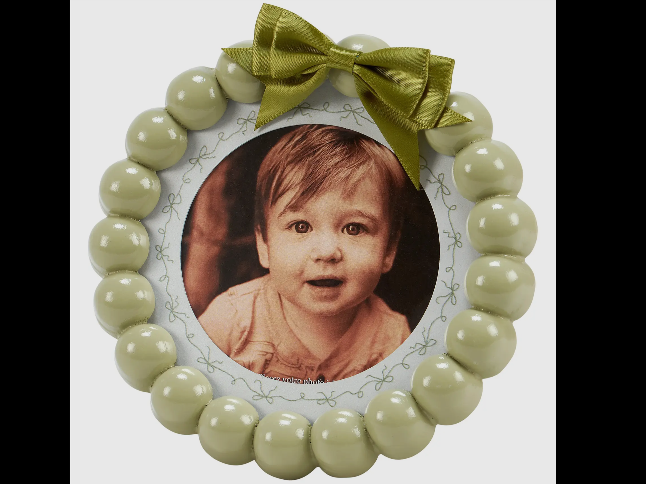 Green Beaded Round Photo Frame