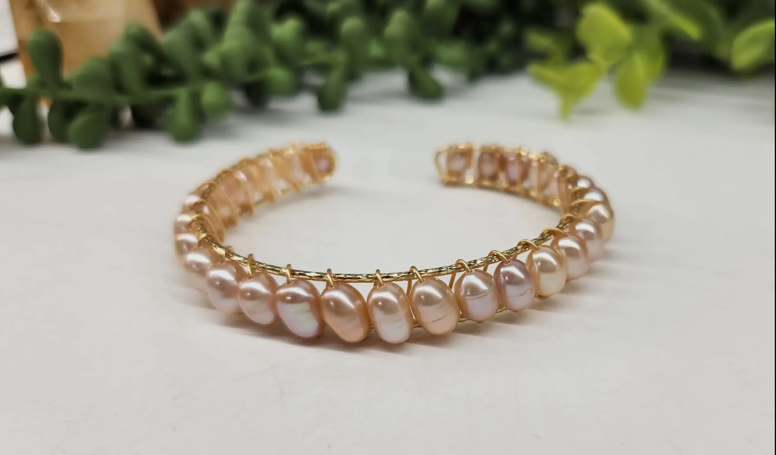 Peach Pearl Cuff Bangle