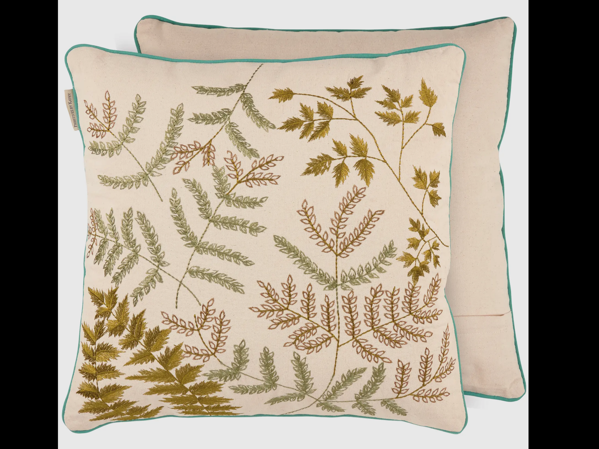 Cream and Green Stems Pillow