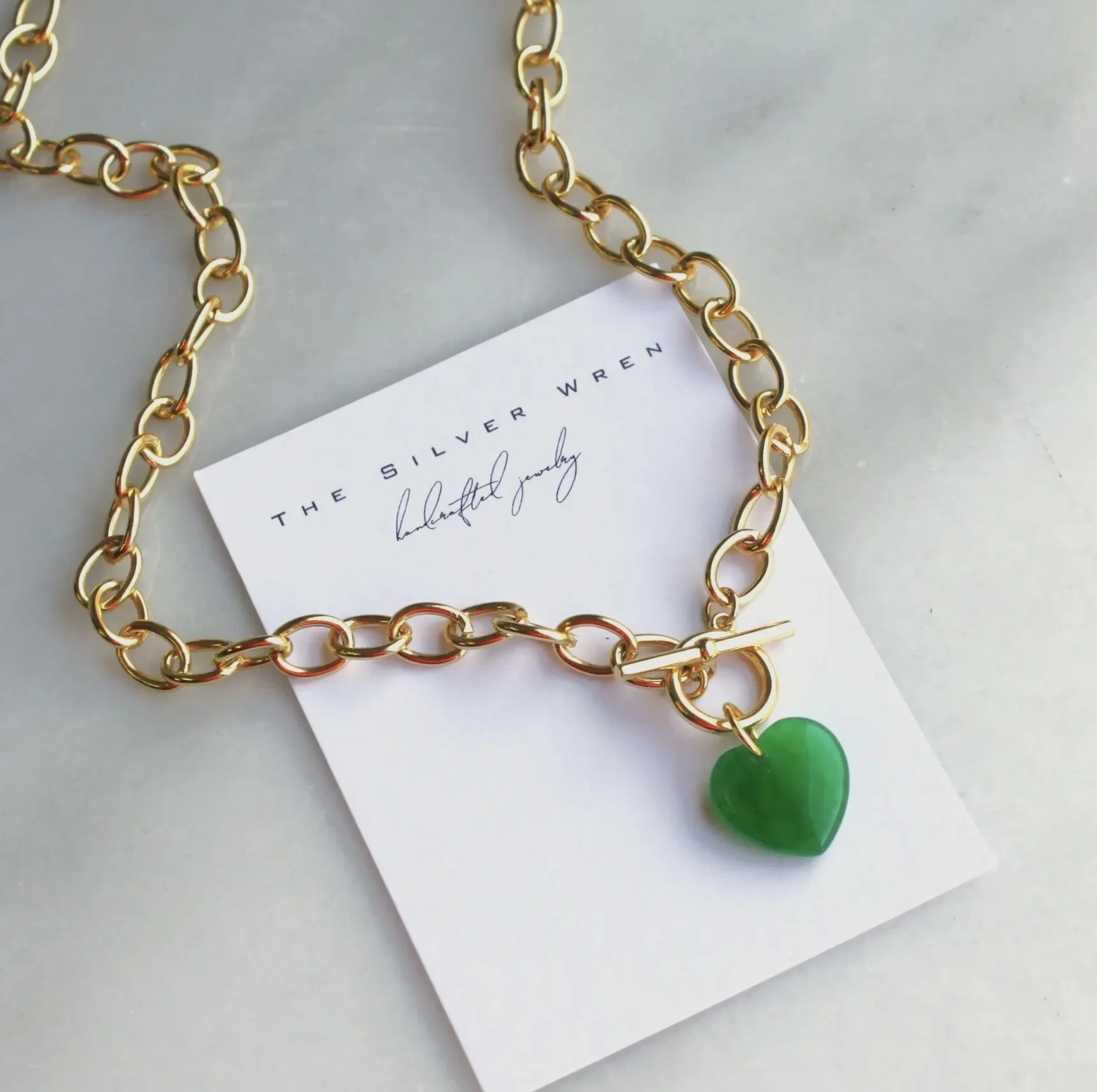 Green & Gold Heart Necklace