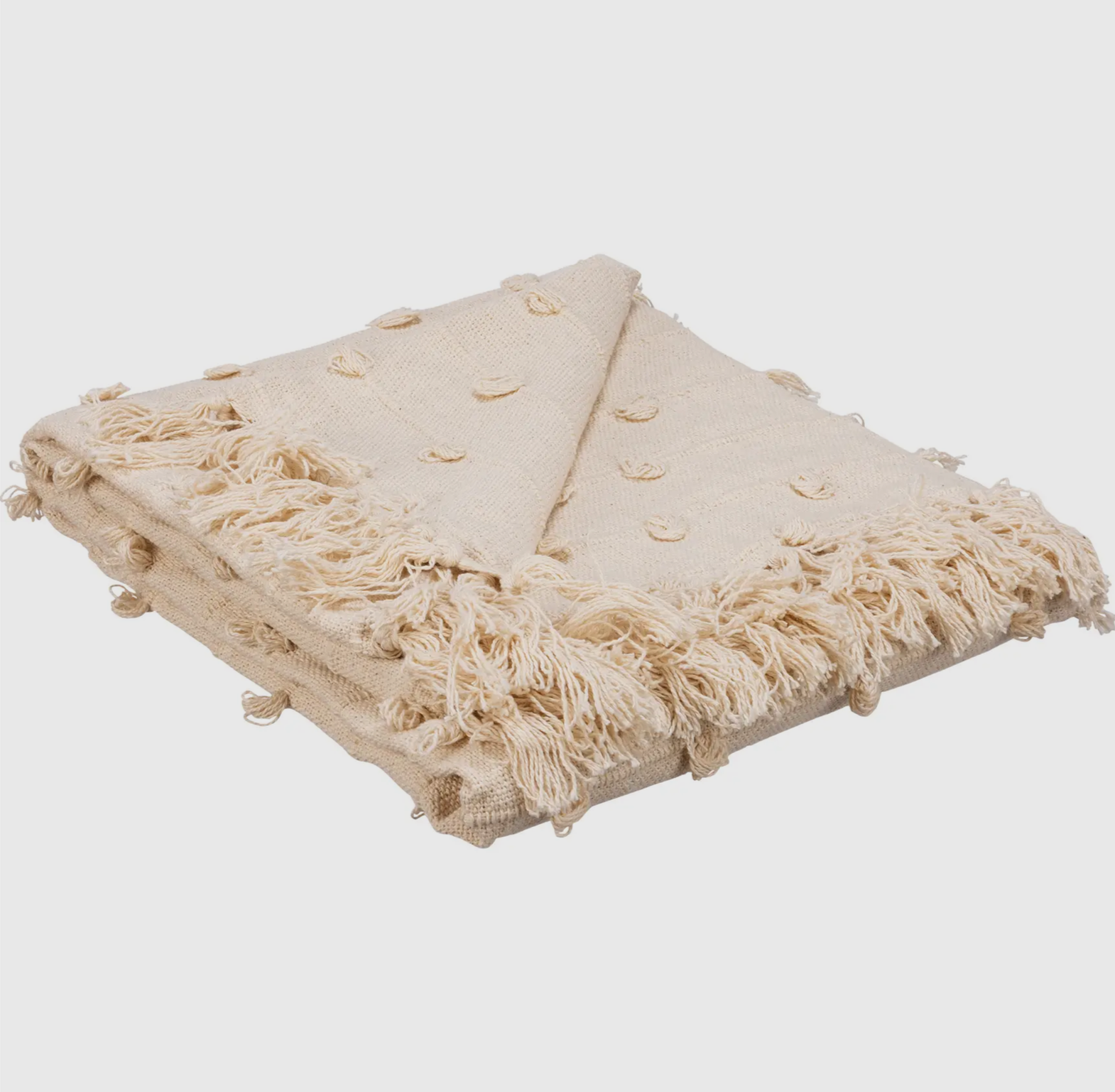 Cream Poms Throw Blanket