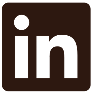 LinkedIn logo with brown background and black text