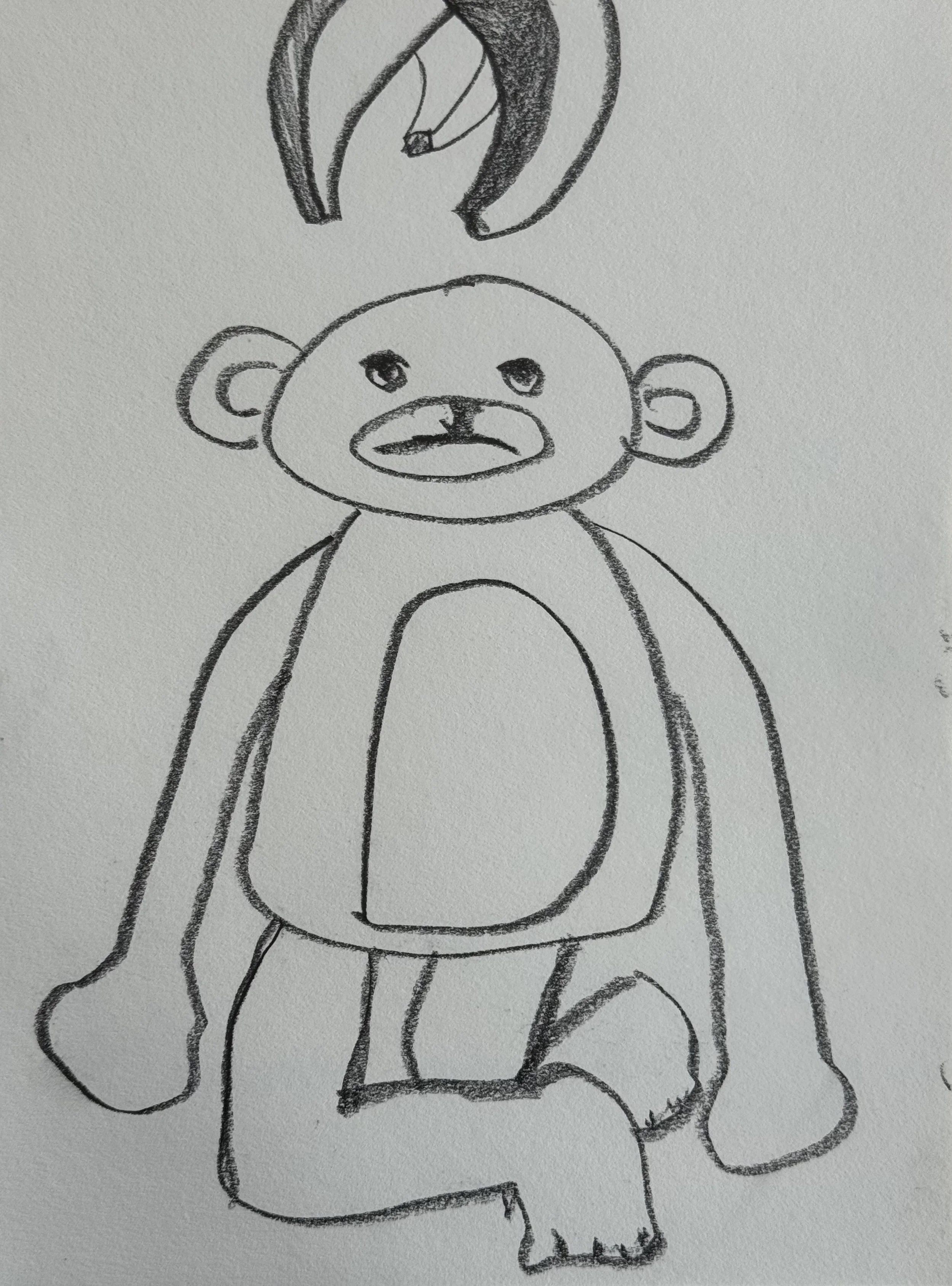 Hungry Monkey, 9x11 in. 2025, graphite on paper