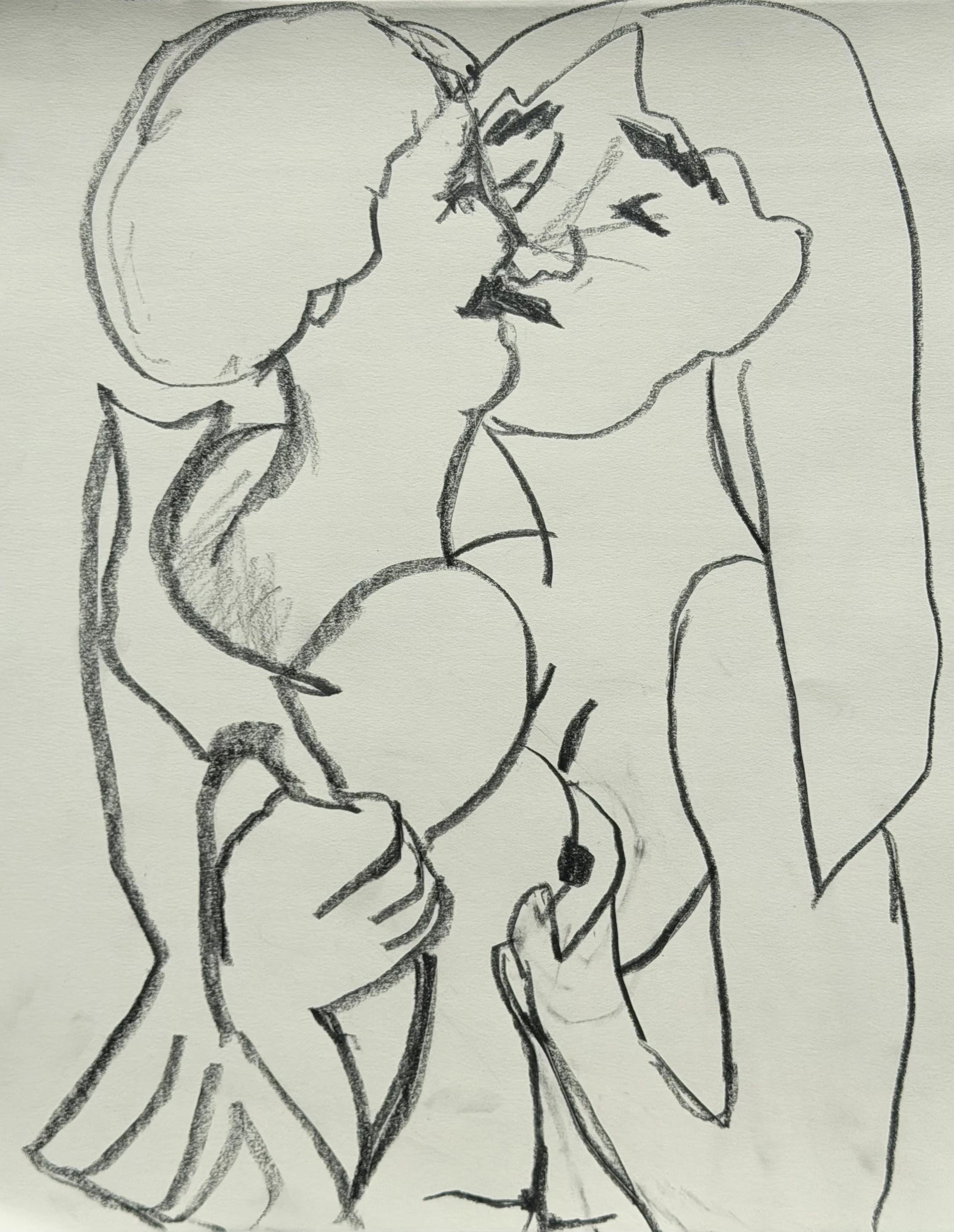 Two Woman Embracing, graphite on paper, 12x9 inches, 2026