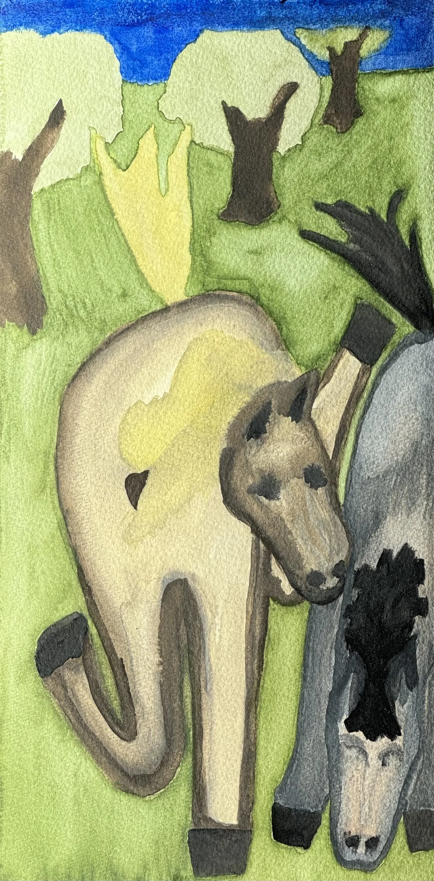 Horse Play II, water color on paper, 12x6 inches, 2025