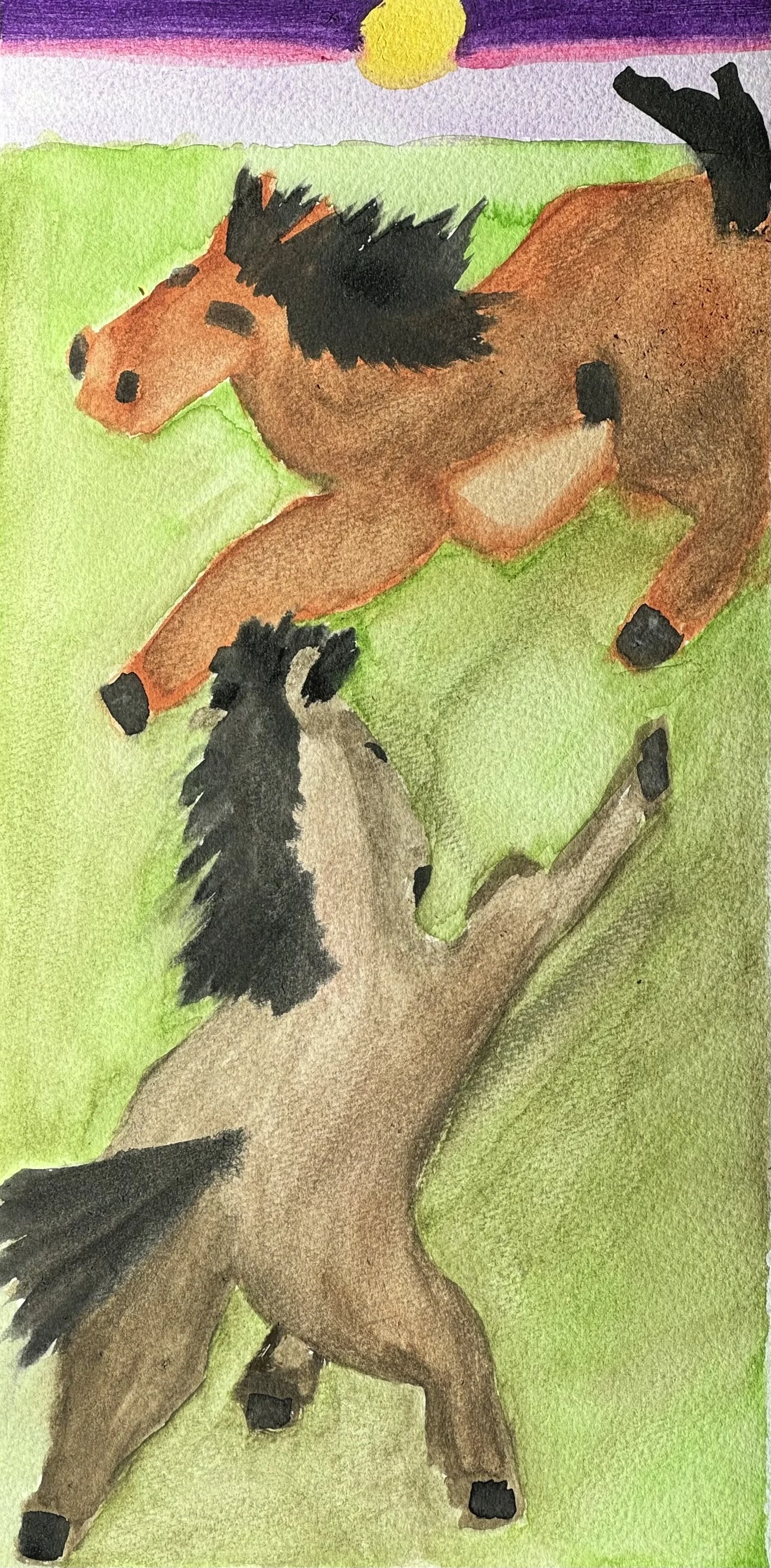 Horse Play I, water color on paper, 12x6 inches, 2025