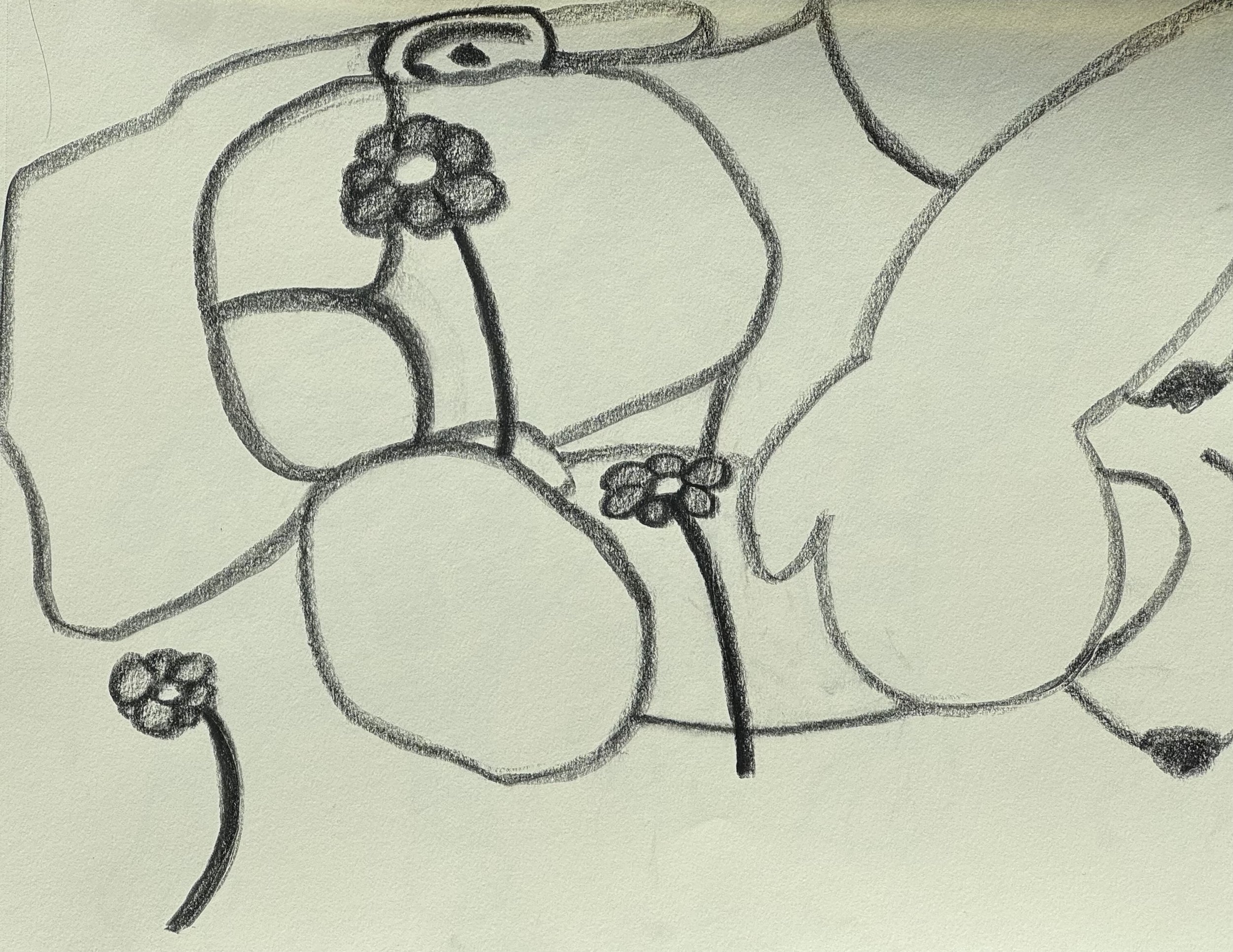 Venus with Flowers, graphite on paper, 11x14 inches, 2025