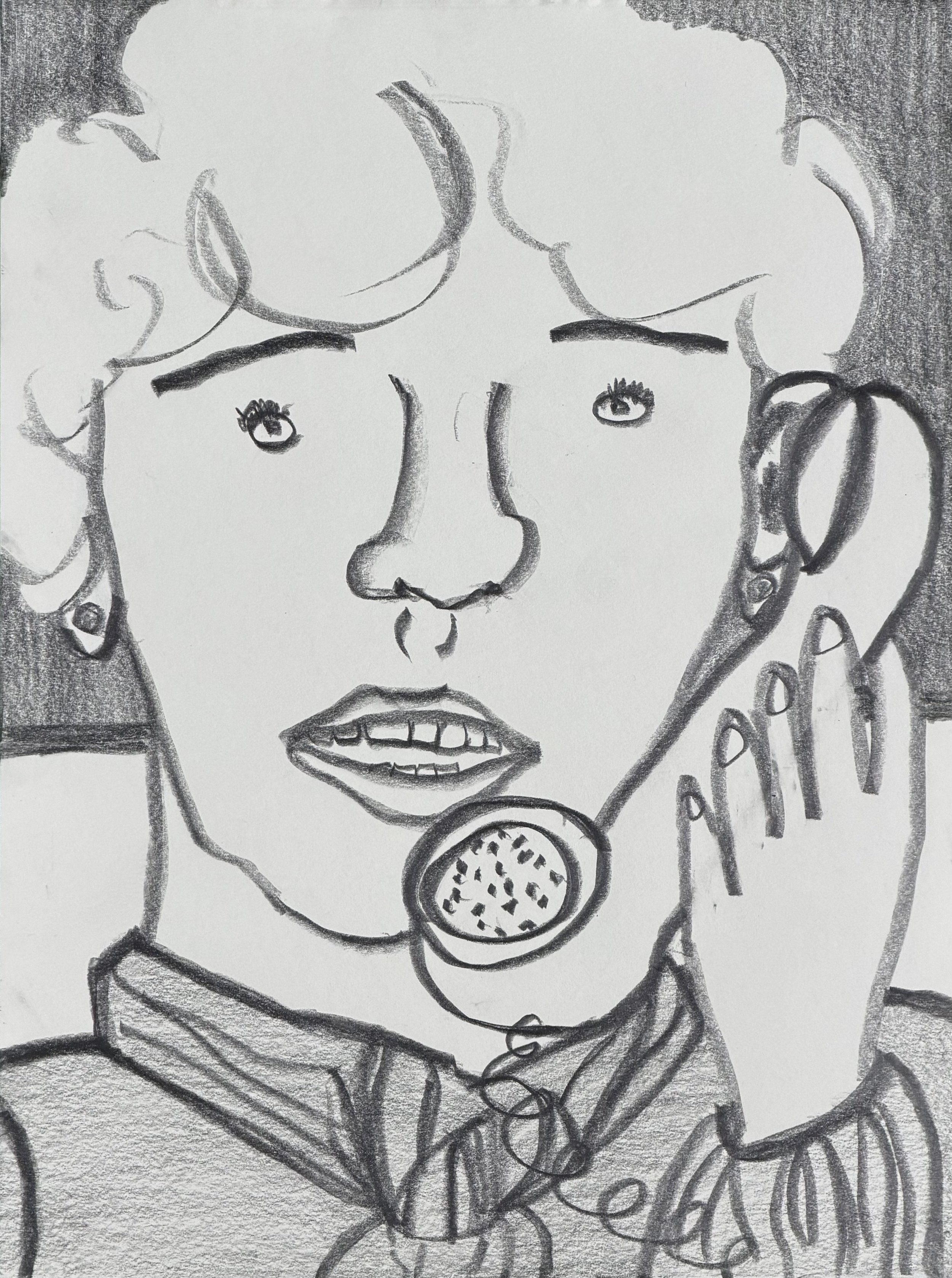 Phone Call, graphite on paper, 14x11 inches, 2026