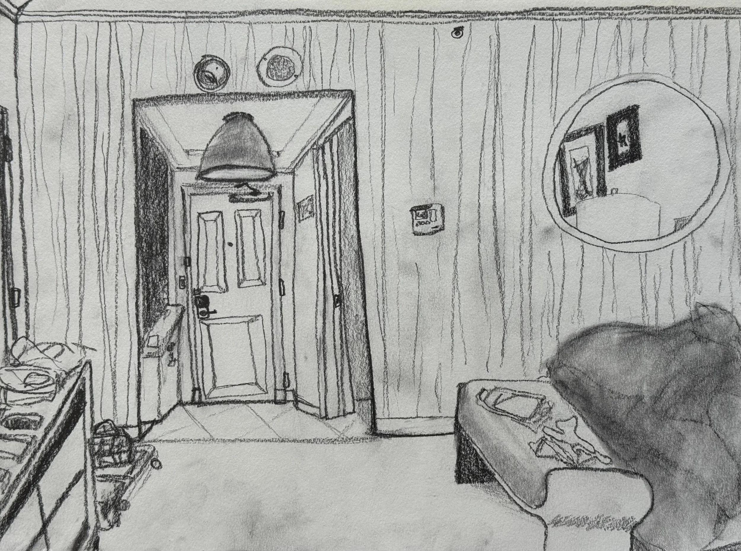 Room, 9x11 in. 2025, graphite on paper