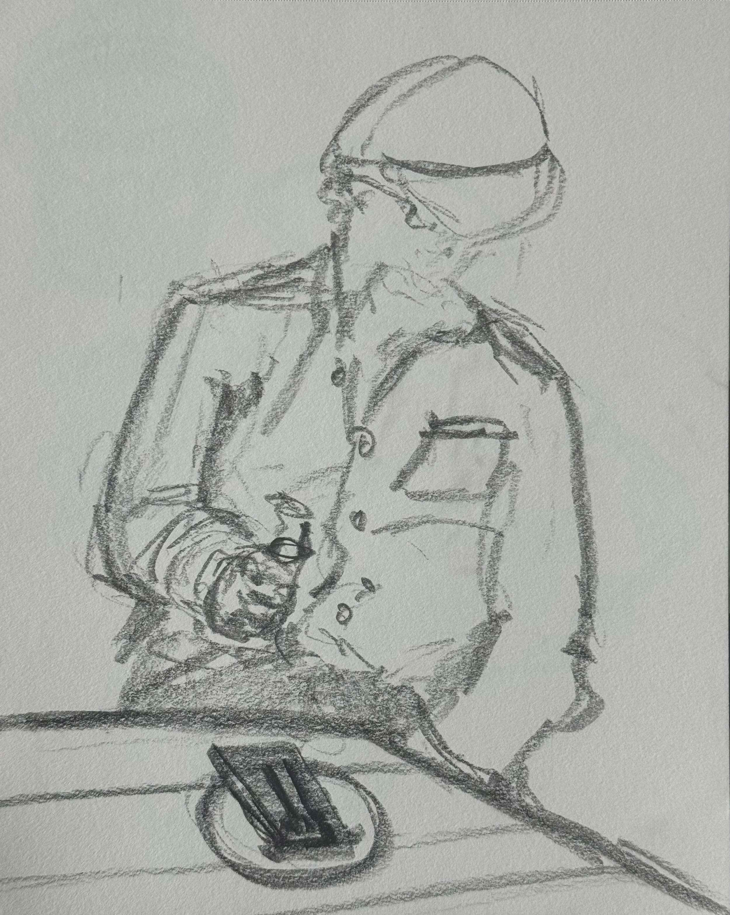 Dad at Dinner, 8x10 in. 2025, graphite on paper
