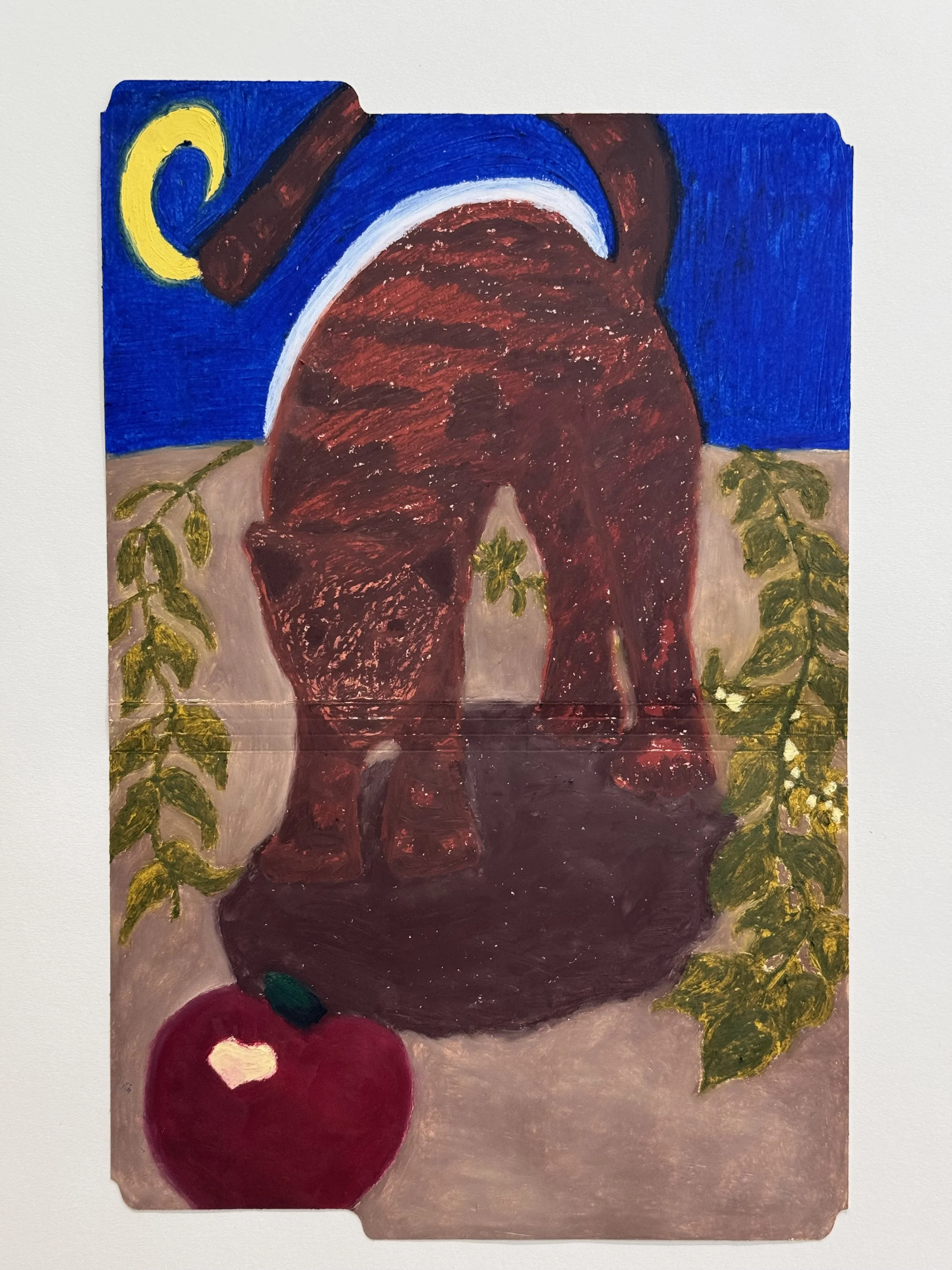 Absence of the Apple Eater, 11.5 x 17.5 in. 2025, oil pastel on manila folder