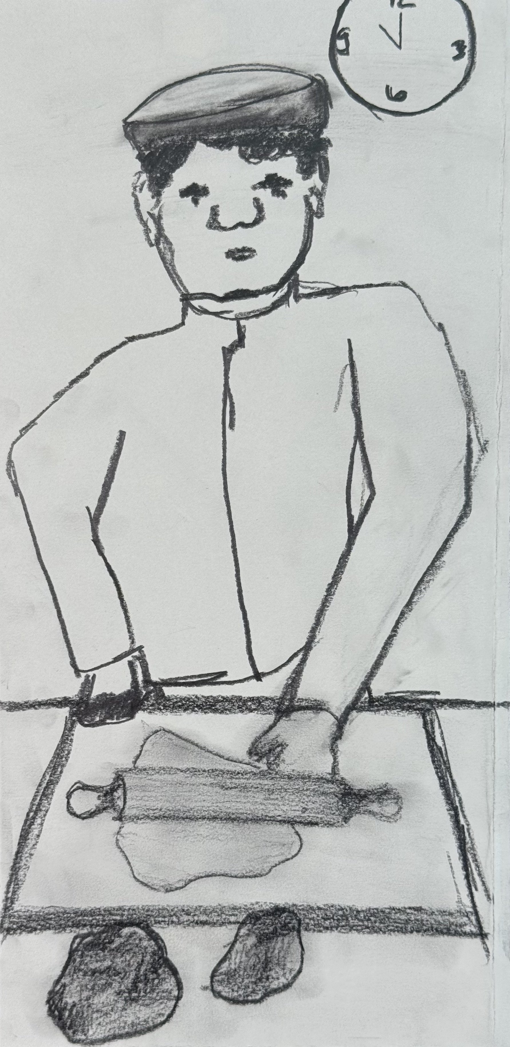 Pastry Chef, 6x12 in. 2024, graphite on paper