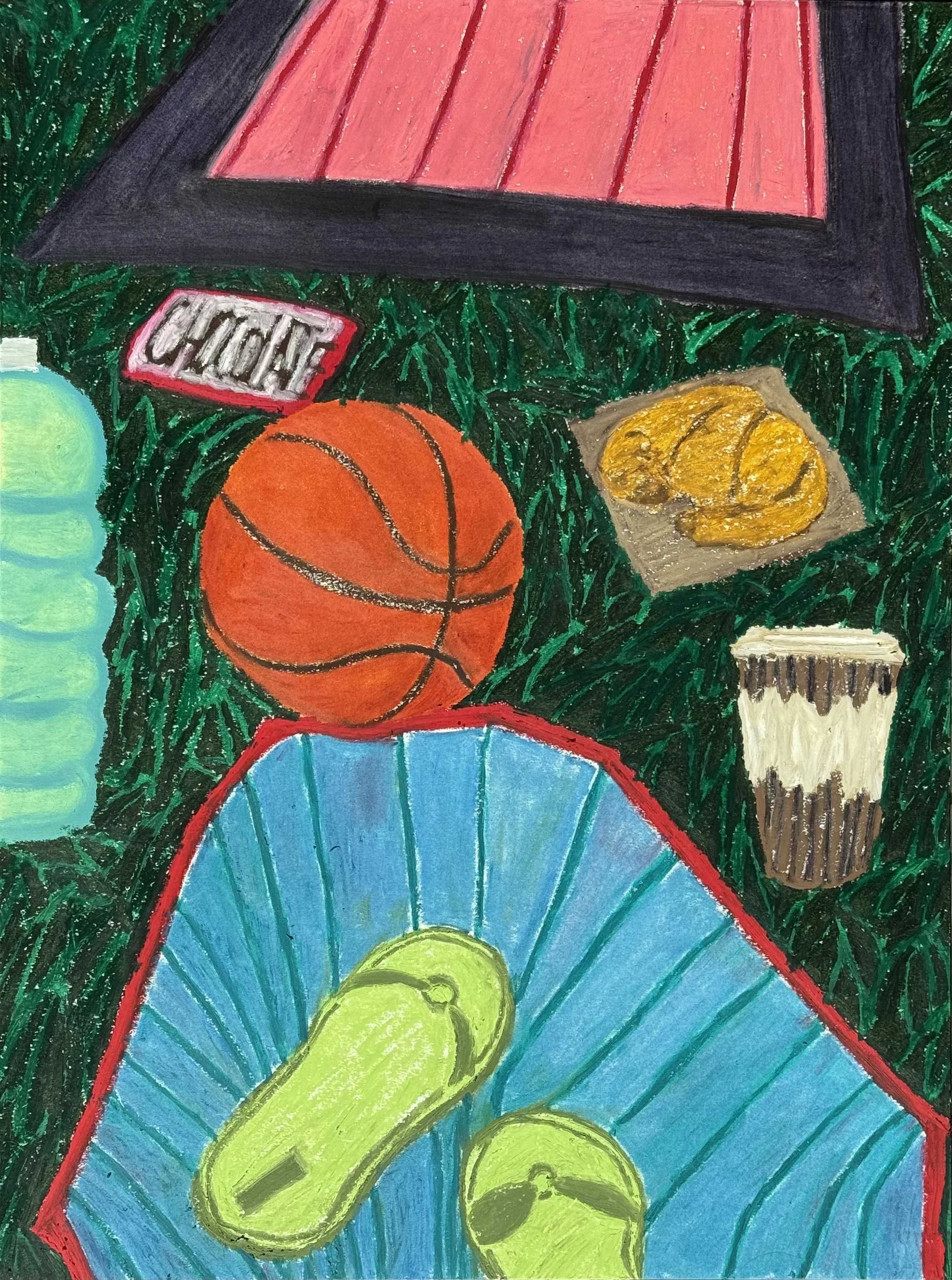 The First Warm Day in Spring, oil pastel on paper, 24x18 inches, 2026