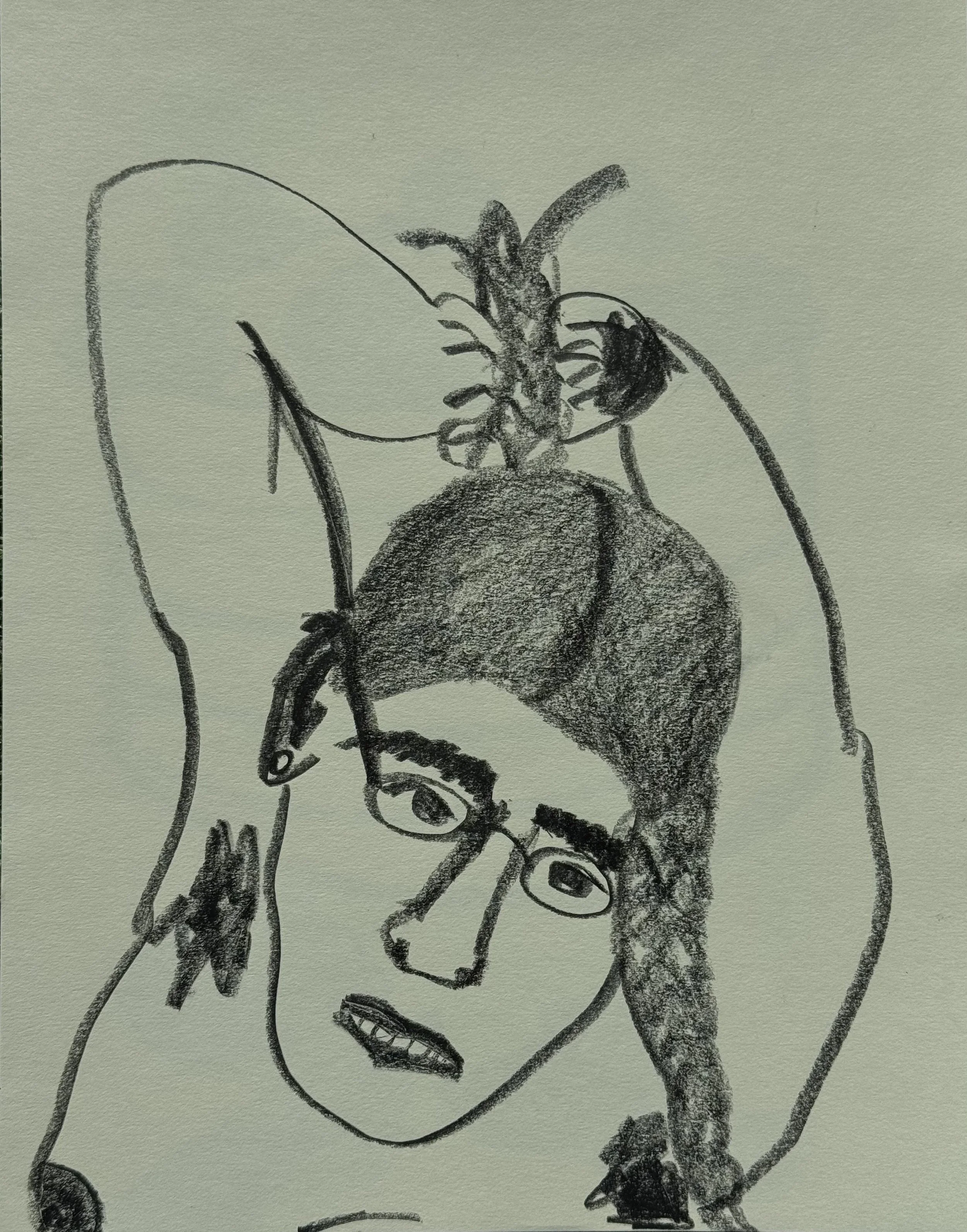 Braiding, graphite on paper, 14x11 inches, 2025