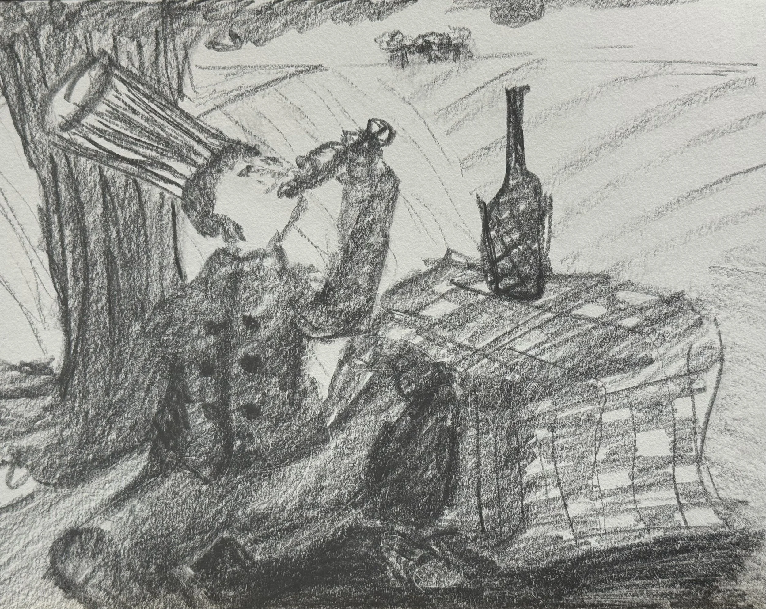 Lunching Chef, 8x10 in. 2025, graphite on paper