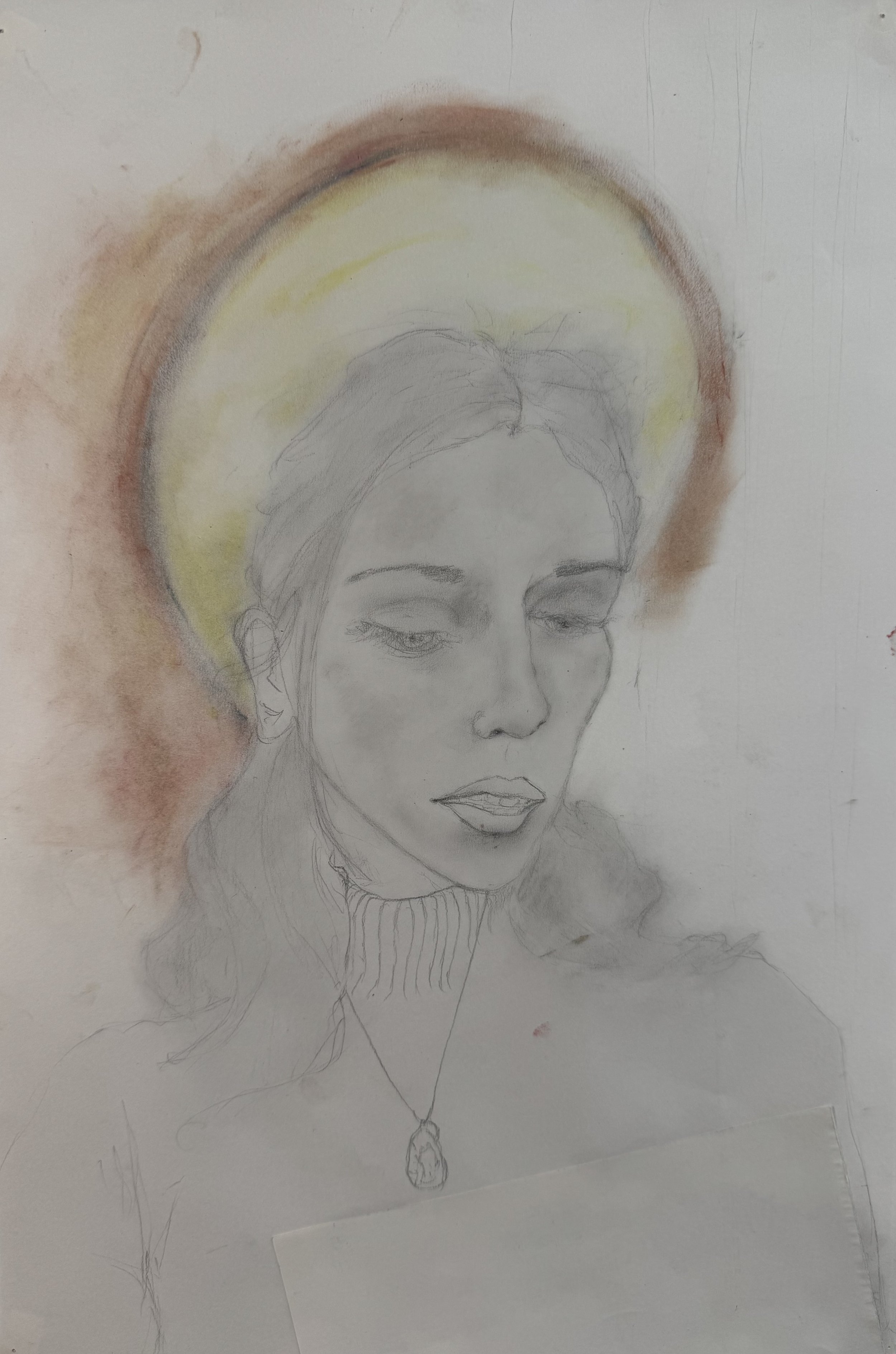 Girl, 12x18 in. 2023, oil pastel, graphite on paper