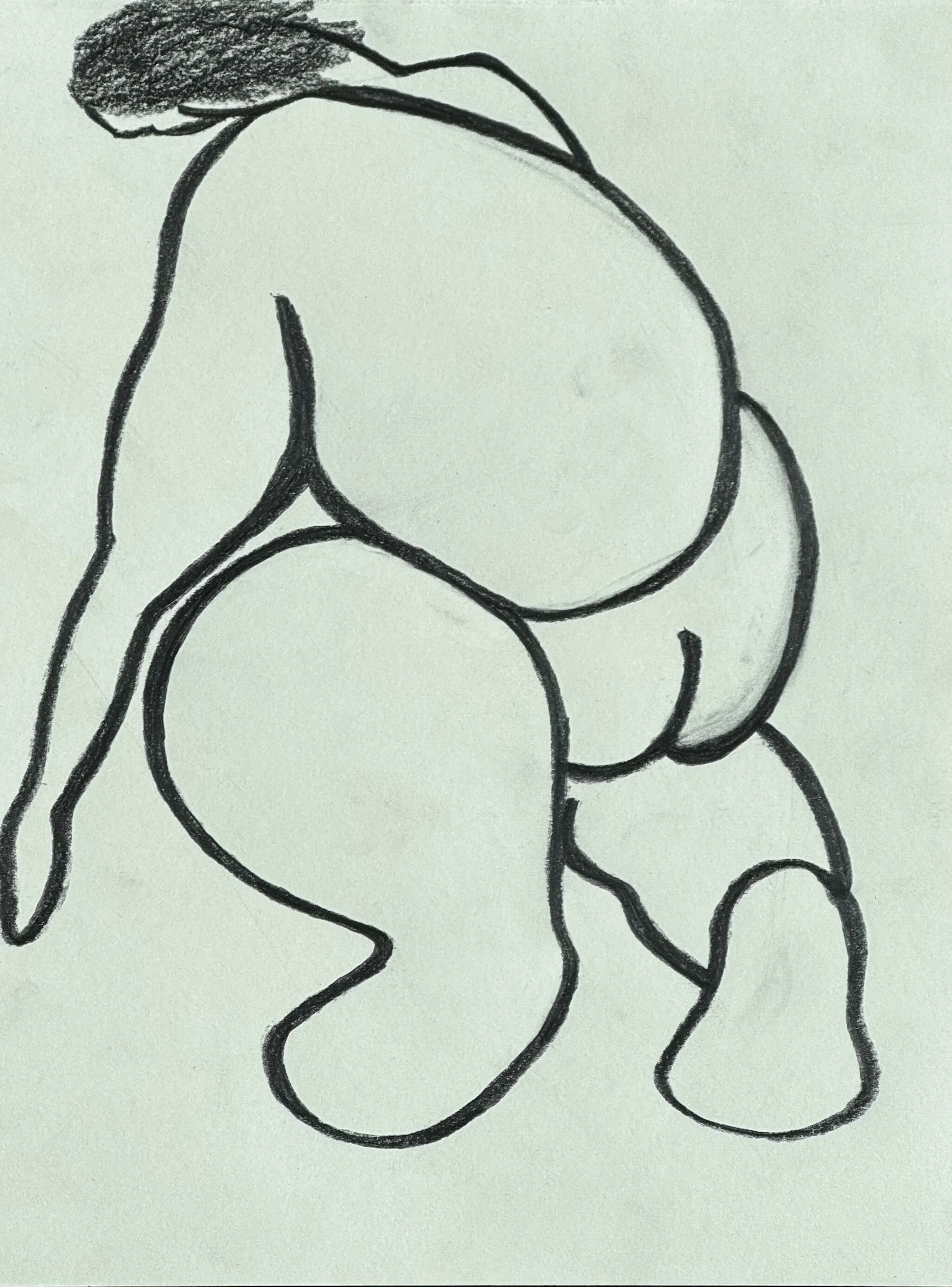 Crouching Woman, graphite on paper, 12x9 inches, 2026