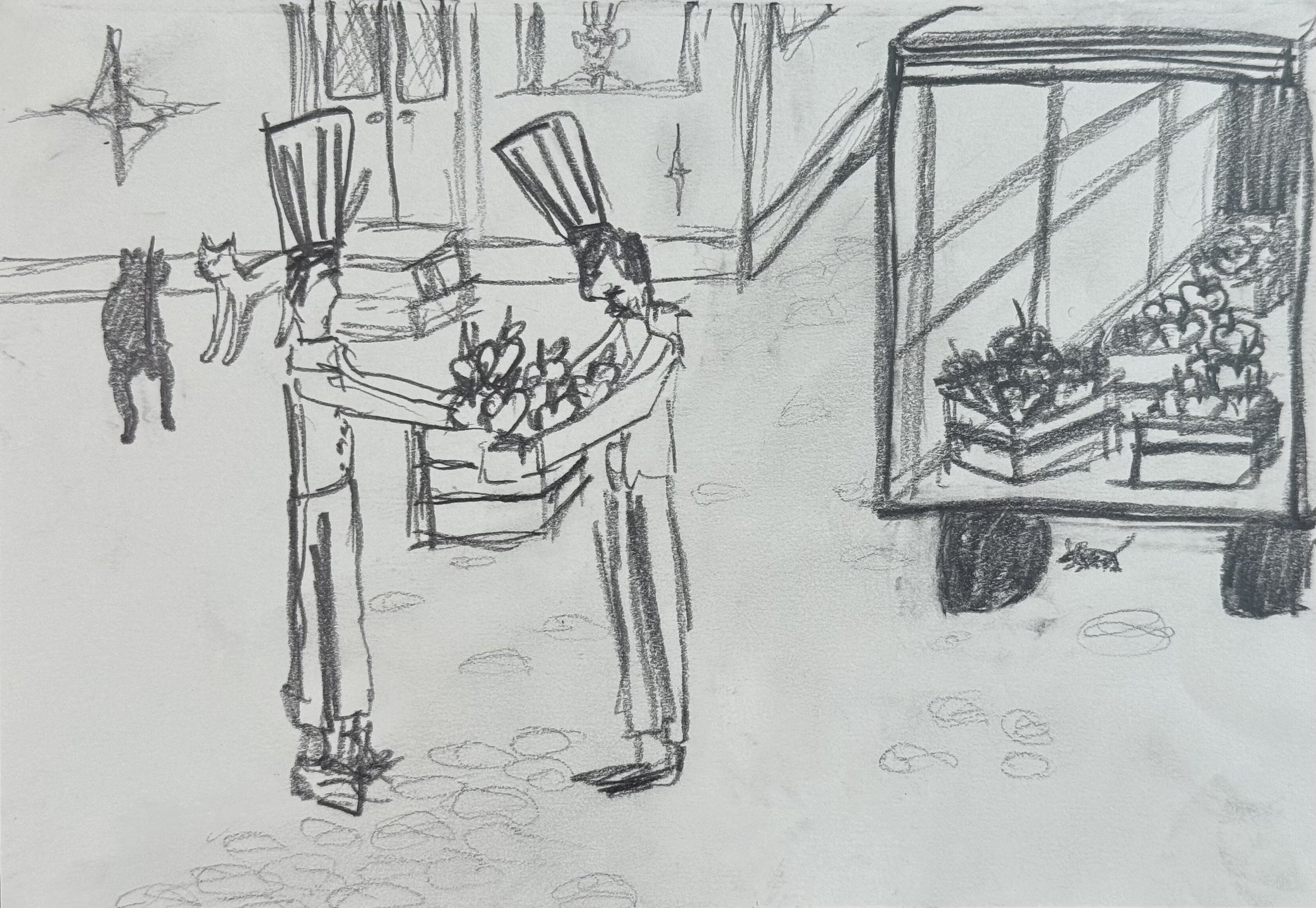 Apple Delivery, 9x6 in. 2024, graphite on paper