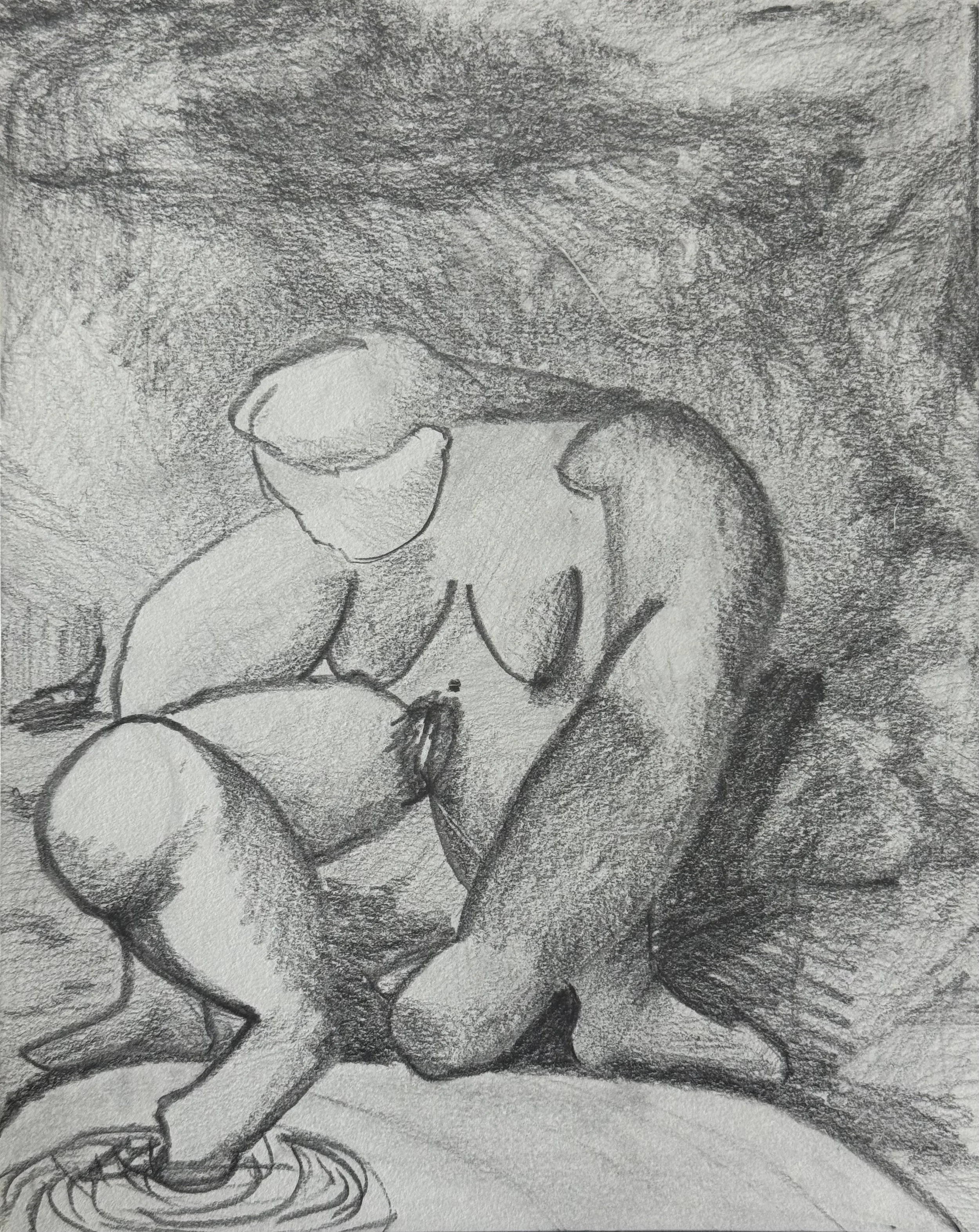 Venus Entering Water, 8x10 in. 2025, graphite on paper