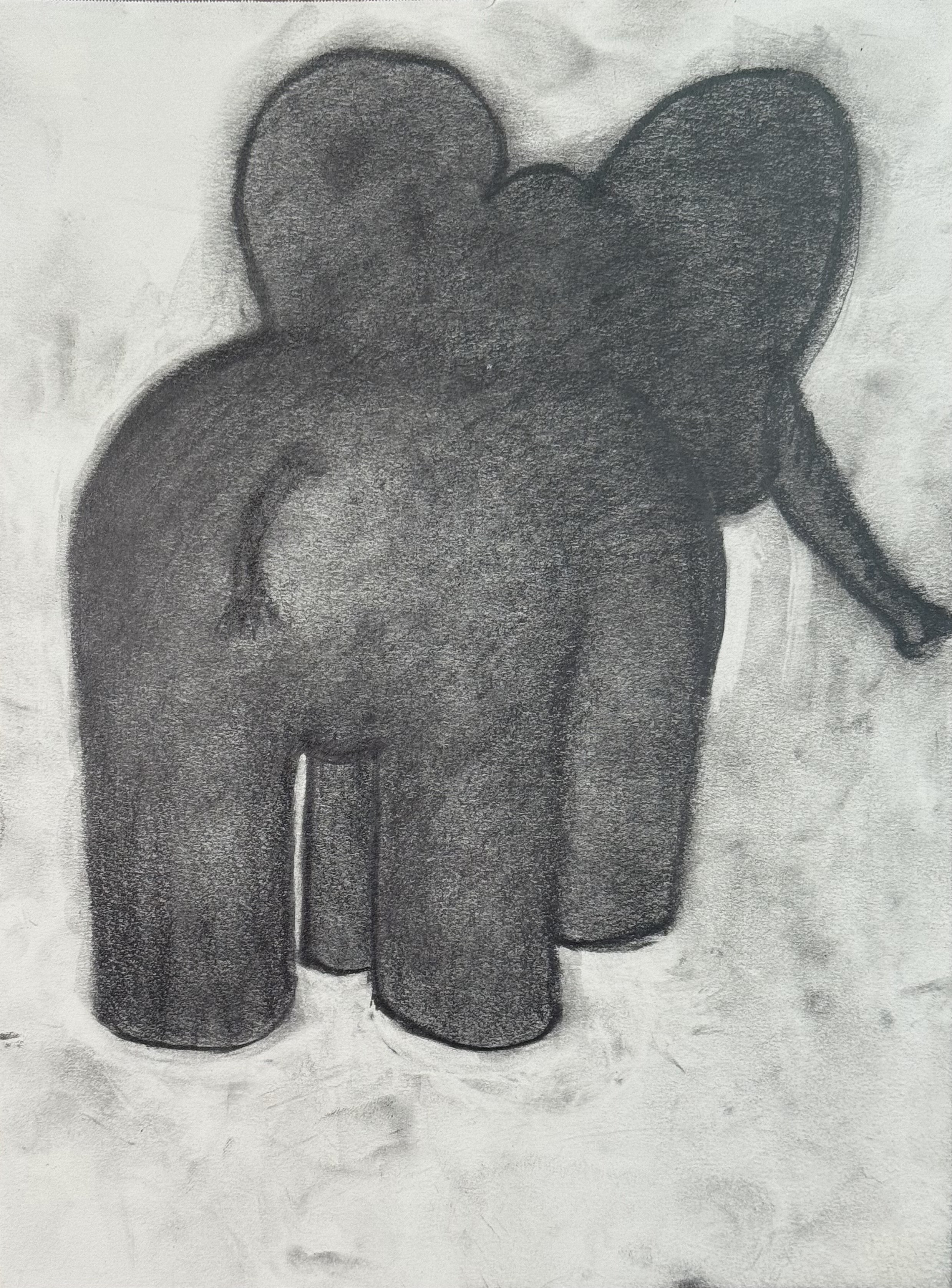 Elephant Drawn on an Airplane, 9x12 in. 2024, graphite on paper
