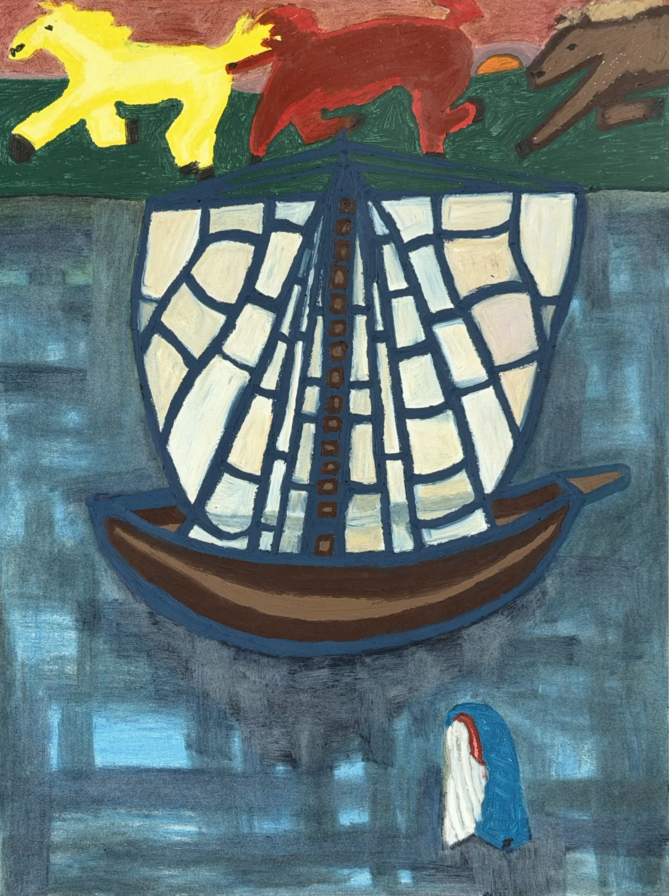 Full Sail, oil pastel on paper, 24x18 inches, 2026