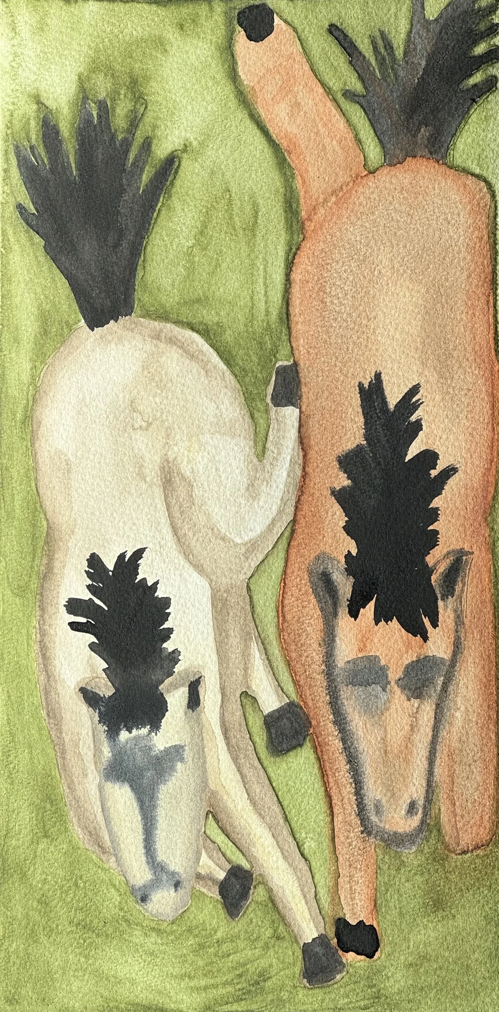 Horse Play III, water color on paper, 12x6 inches, 2025