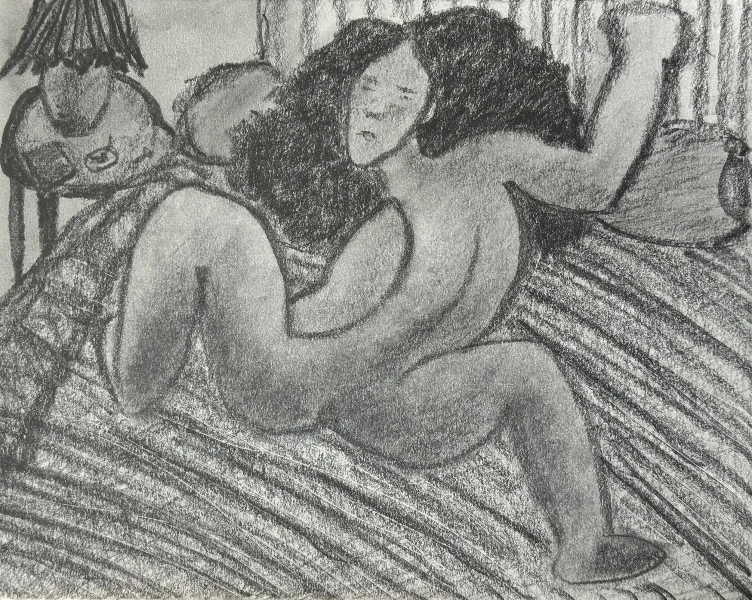 Masturbating Girl I, 8x10 in. 2025, graphite on paper