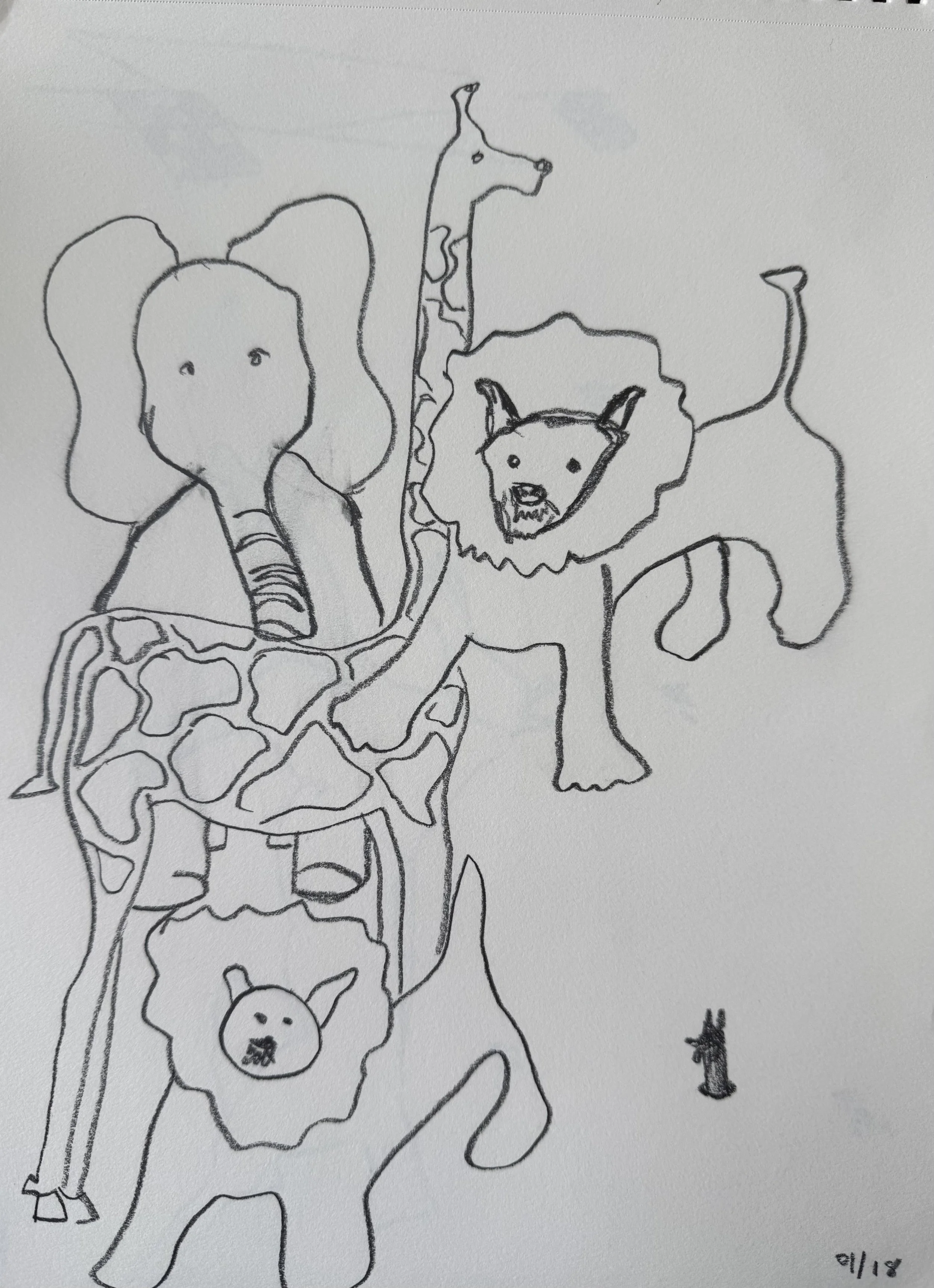 Strange Herd, graphite on paper, 12x9 inches, 2024