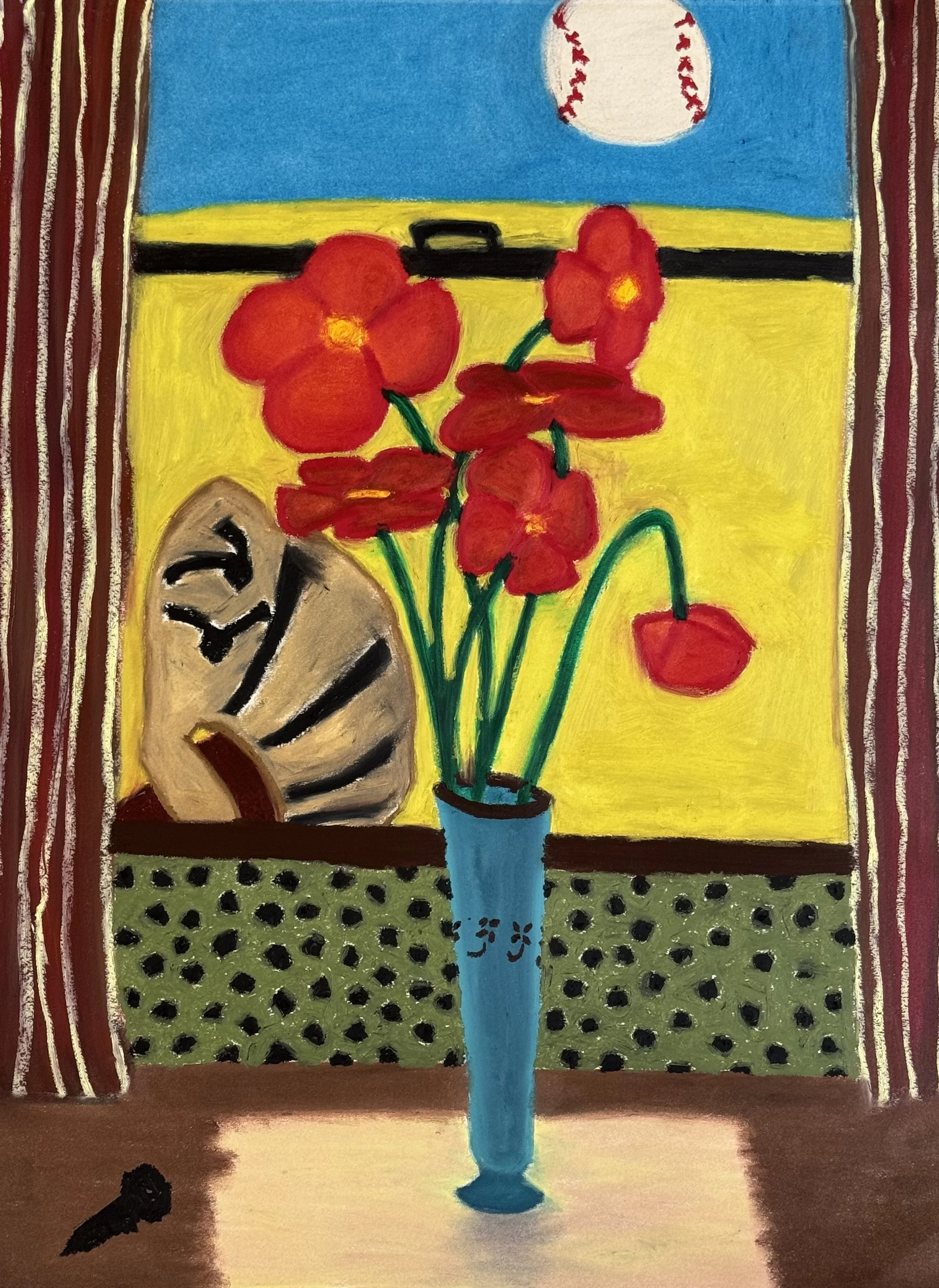 American Pass Time, oil pastel on paper, 24x18 inches, 2026