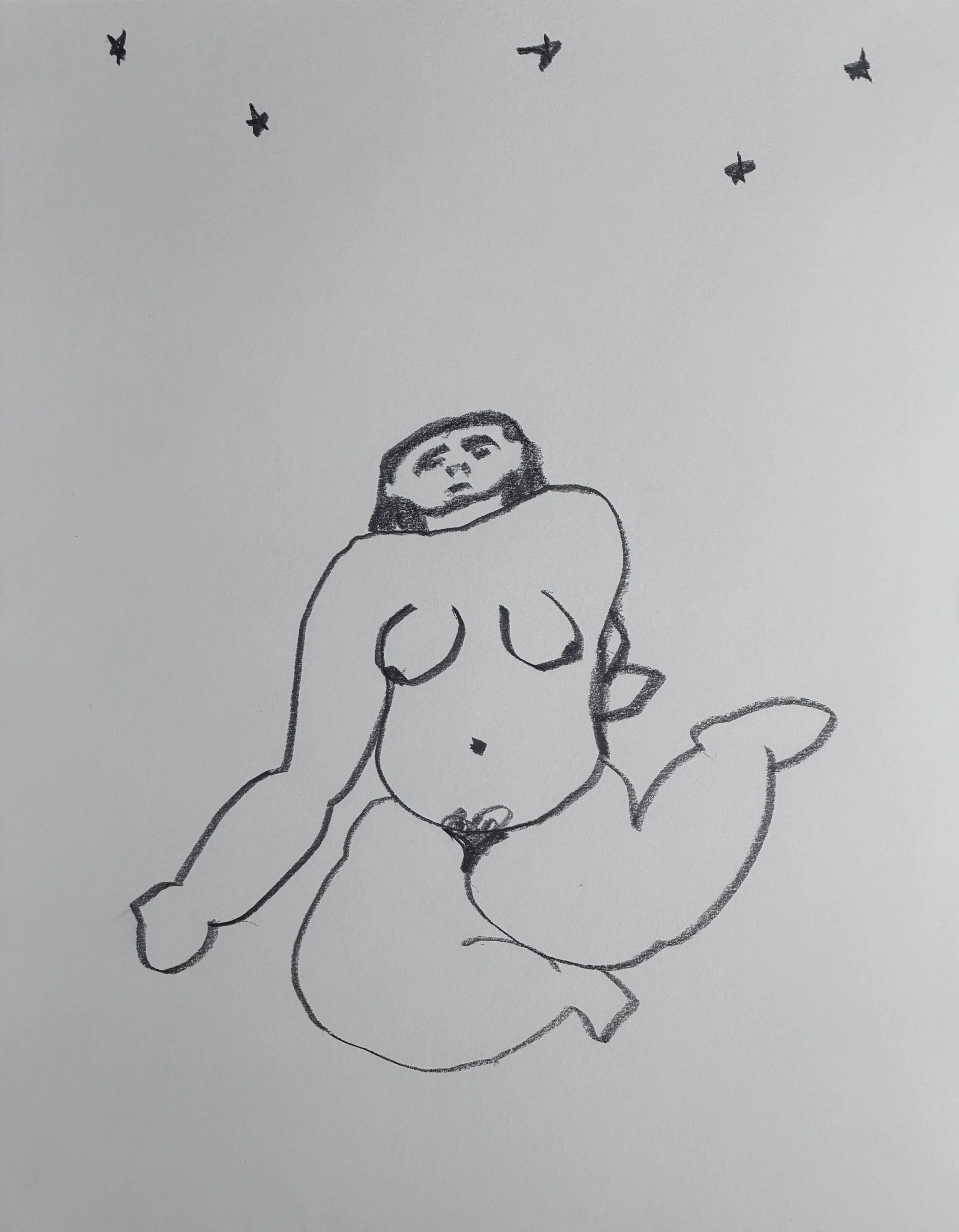 Woman with Stars, graphite on paper, 14x11 inches, 2026