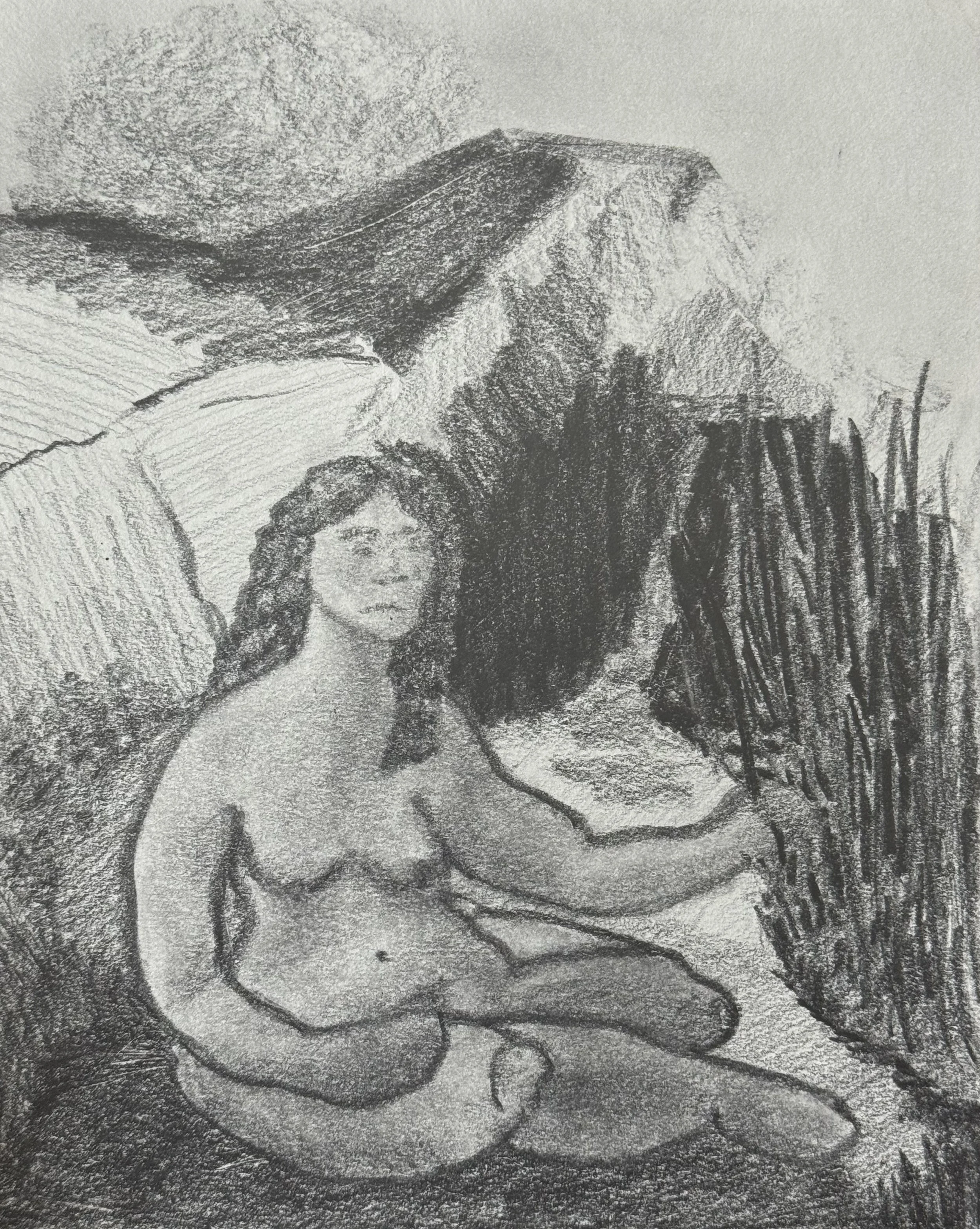 Girl Amongst Nature, 8x10 in. 2025, graphite on paper