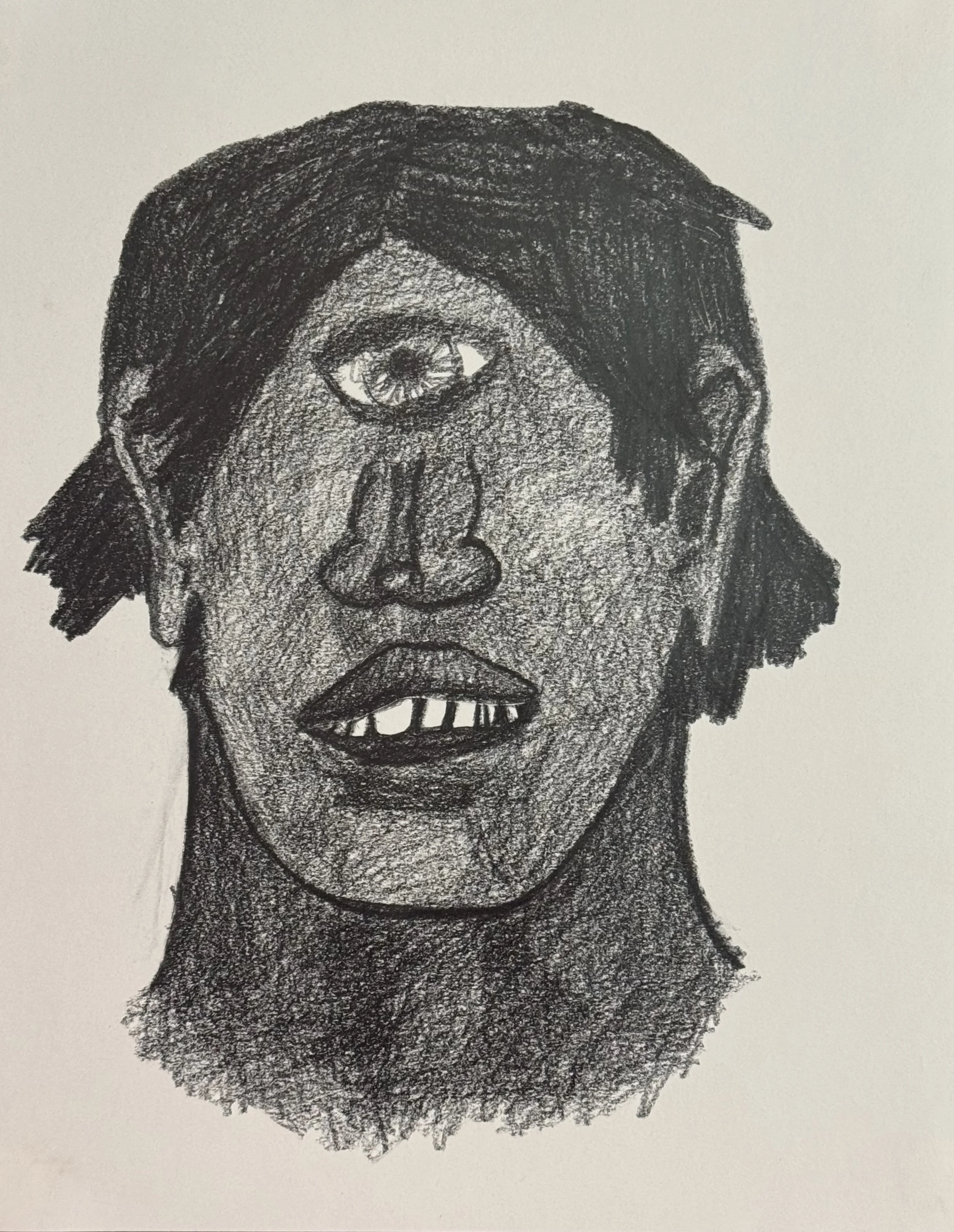 Head of Cyclops, graphite on paper, 12x9 inches, 2025